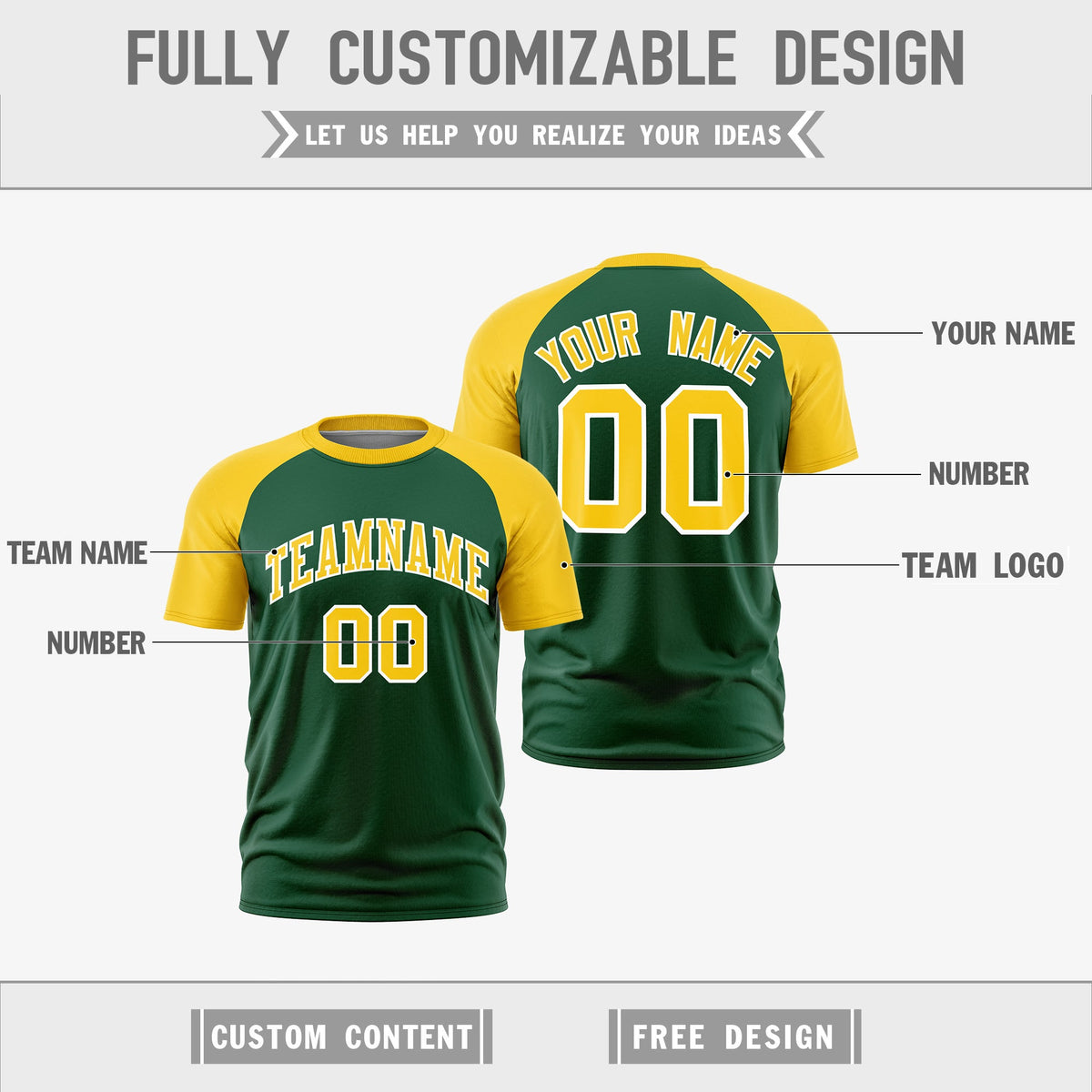 Custom Dark Green White Gold Reversible Raglan Sleeves Moisture-Wicking T-shirt| KXKSHOP