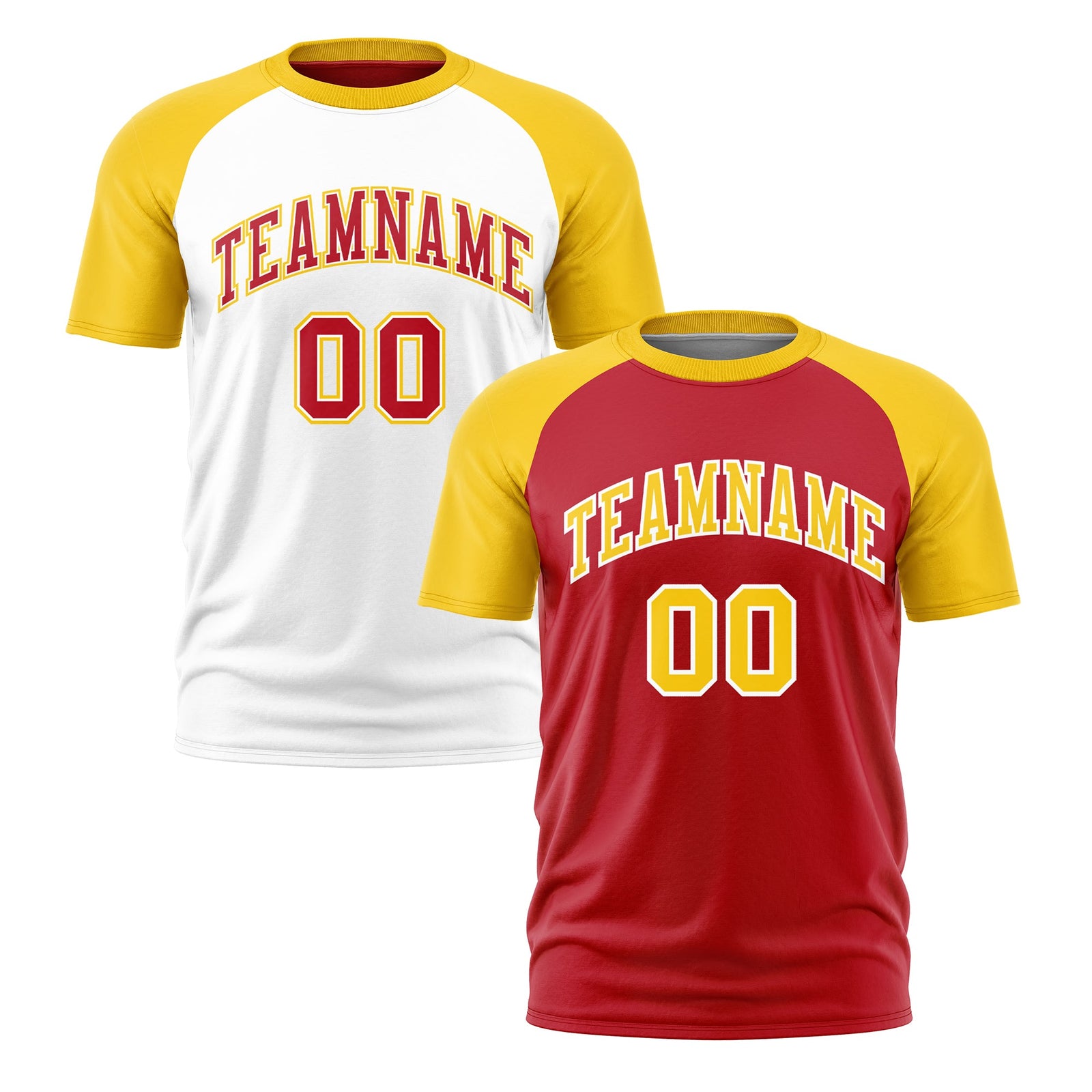 Custom Red Gold White Reversible Raglan Sleeves Moisture-Wicking T-shirt| KXKSHOP