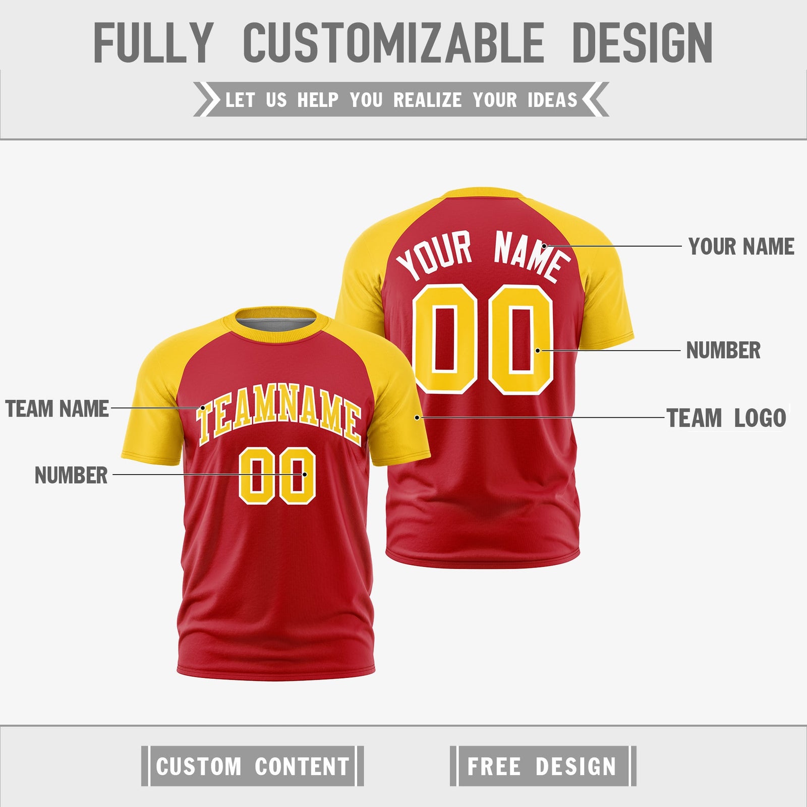 Custom Red Gold White Reversible Raglan Sleeves Moisture-Wicking T-shirt| KXKSHOP