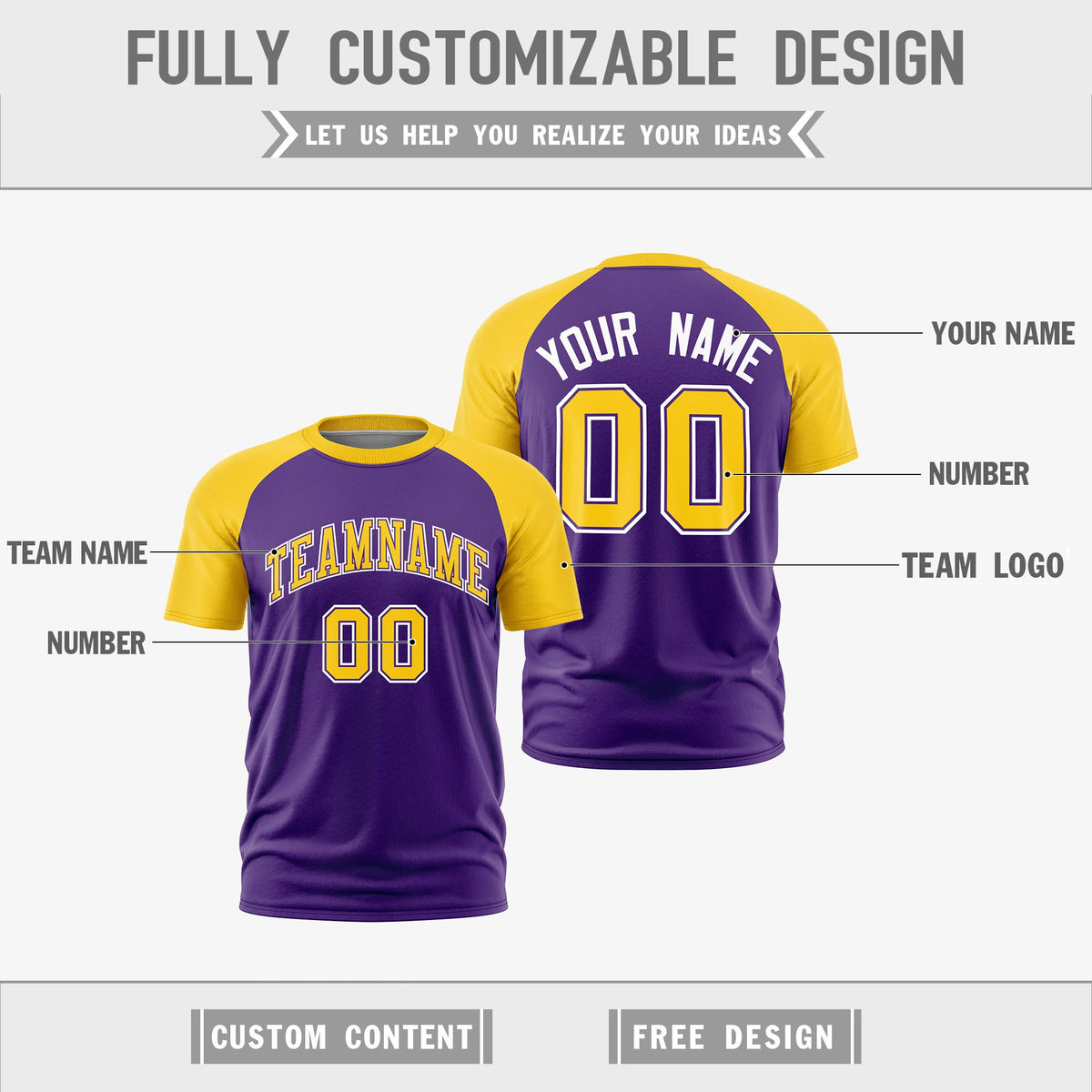 Custom Purple Gold White Reversible Raglan Sleeves Quick Dry T-shirt| KXKSHOP