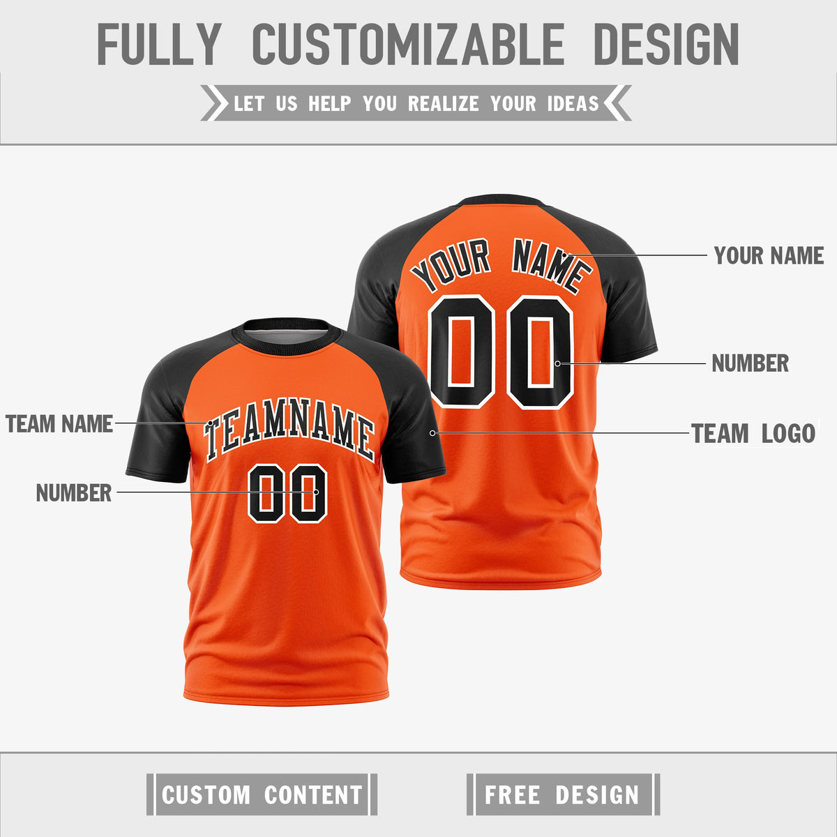 Custom Orange Black White Reversible Raglan Sleeves Moisture-Wicking T-shirt| KXKSHOP