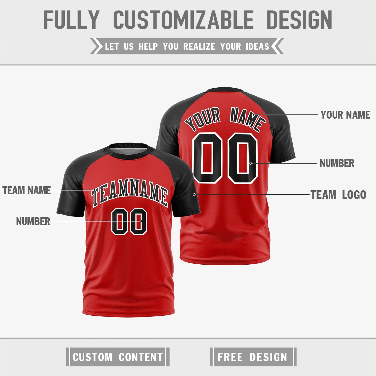 Custom Red Black White Reversible Raglan Sleeves Quick Dry T-shirt| KXKSHOP