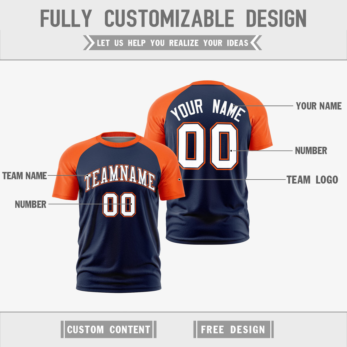 Custom Navy Orange White Reversible Raglan Sleeves Moisture-Wicking T-shirt| KXKSHOP