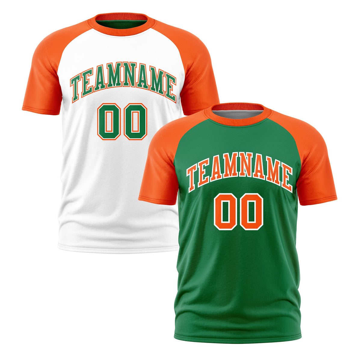Custom Kelly Green Orange White Reversible Raglan Sleeves Quick Dry T-shirt| KXKSHOP