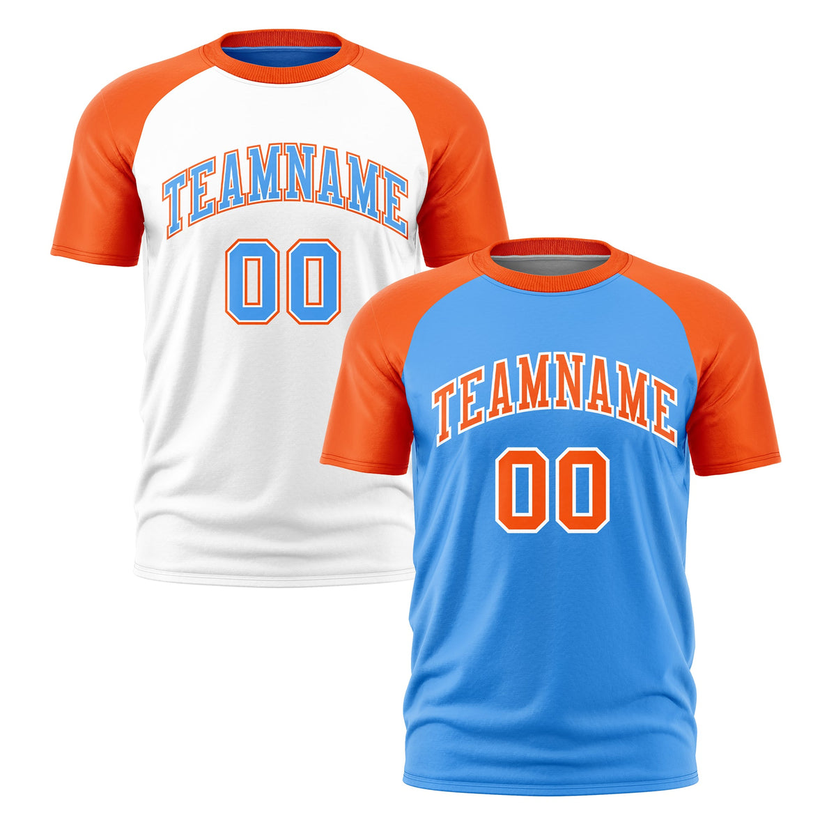 Custom Powder Blue Orange White Reversible Raglan Sleeves Moisture-Wicking T-shirt| KXKSHOP