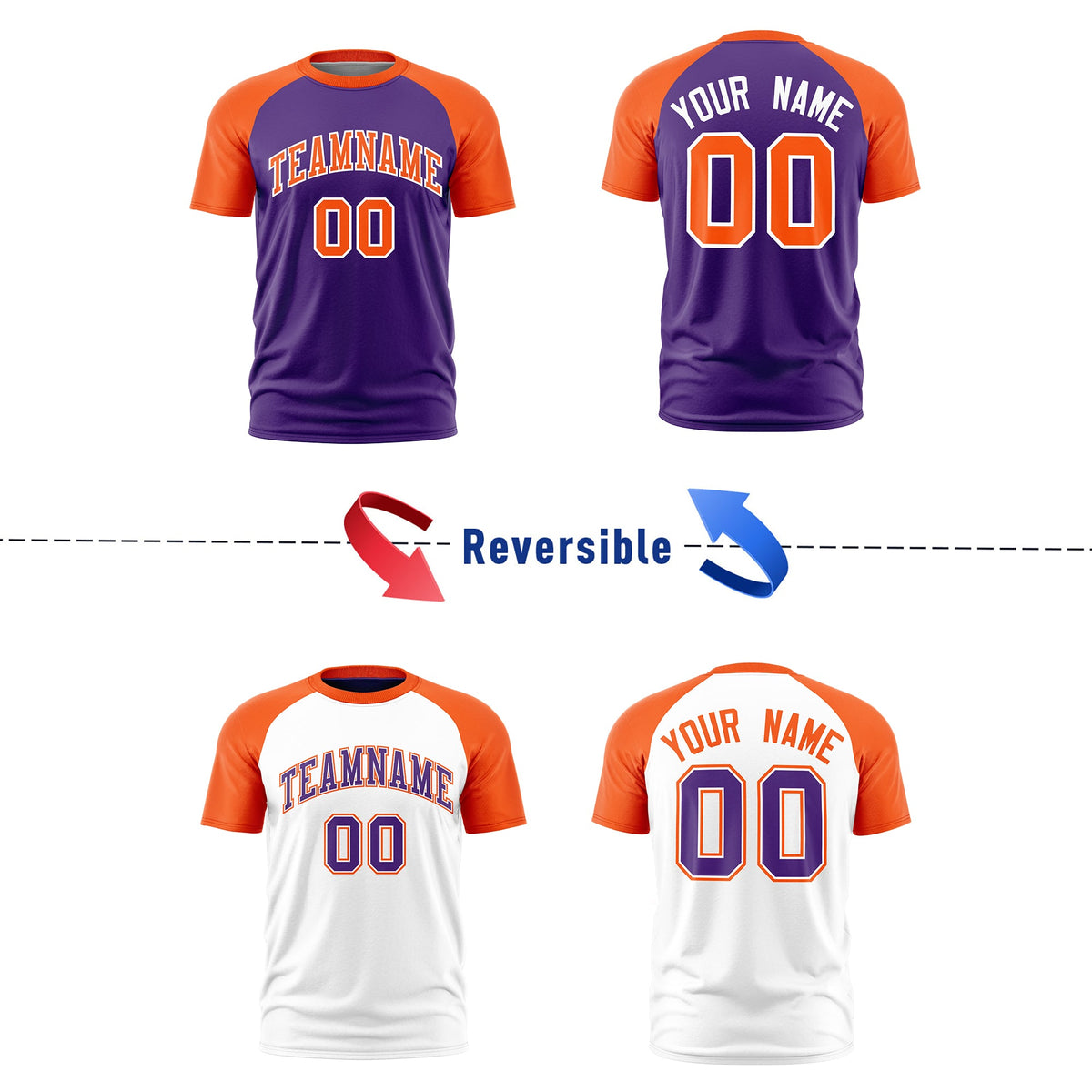 Custom Purple Orange White Reversible Raglan Sleeves Moisture-Wicking T-shirt| KXKSHOP