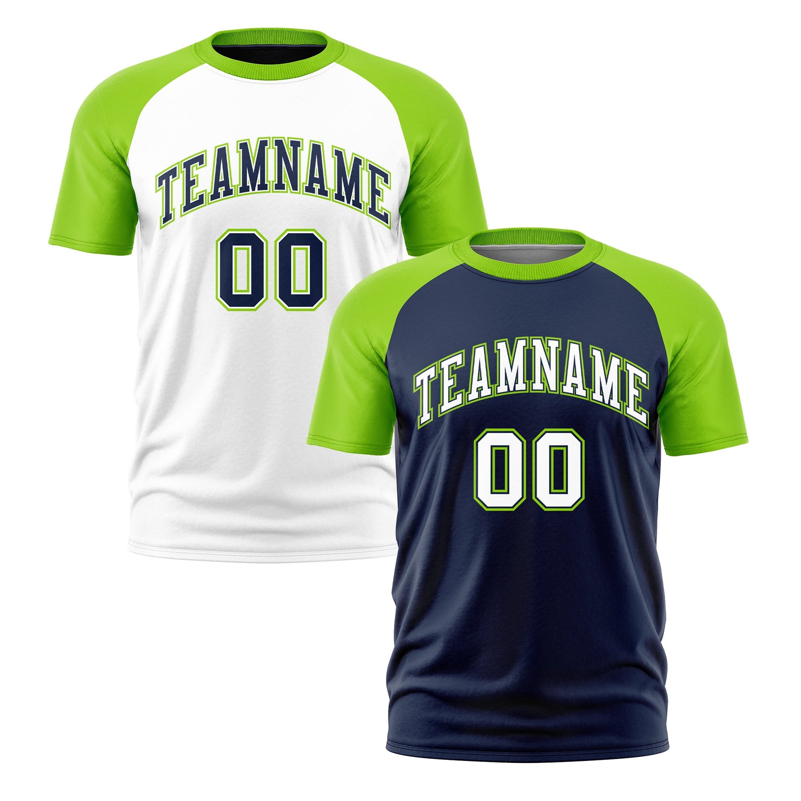 Custom Navy Neon Green White Reversible Raglan Sleeves Quick Dry T-shirt| KXKSHOP