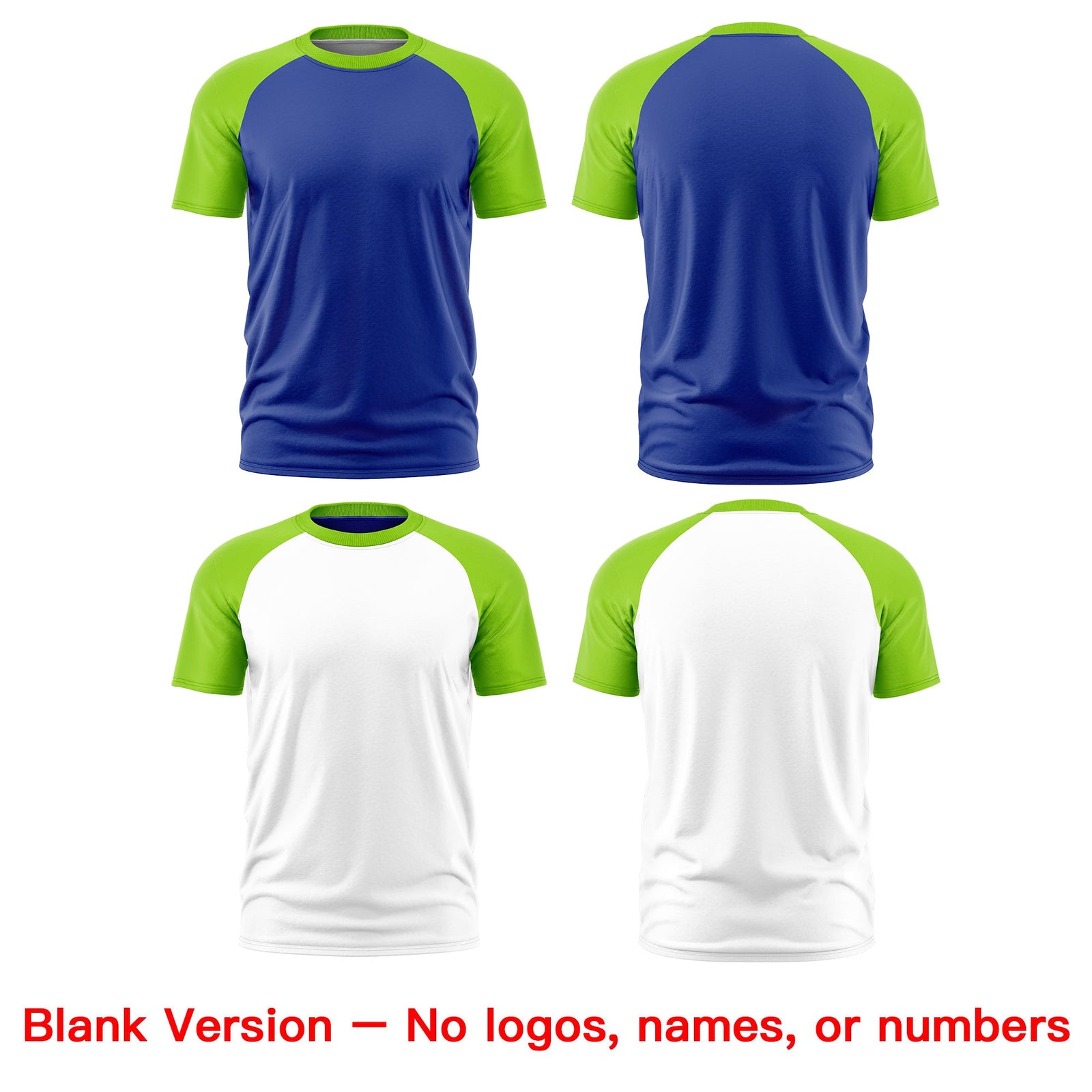 Custom Royal Blue Neon Green White Reversible Raglan Sleeves Moisture-Wicking T-shirt| KXKSHOP