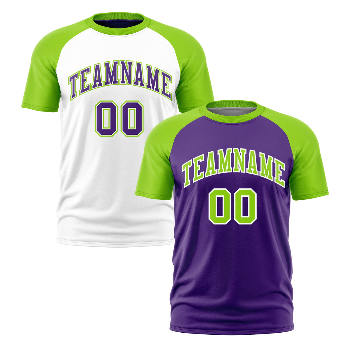 Custom Purple Neon Green White Reversible Raglan Sleeves Moisture-Wicking T-shirt| KXKSHOP