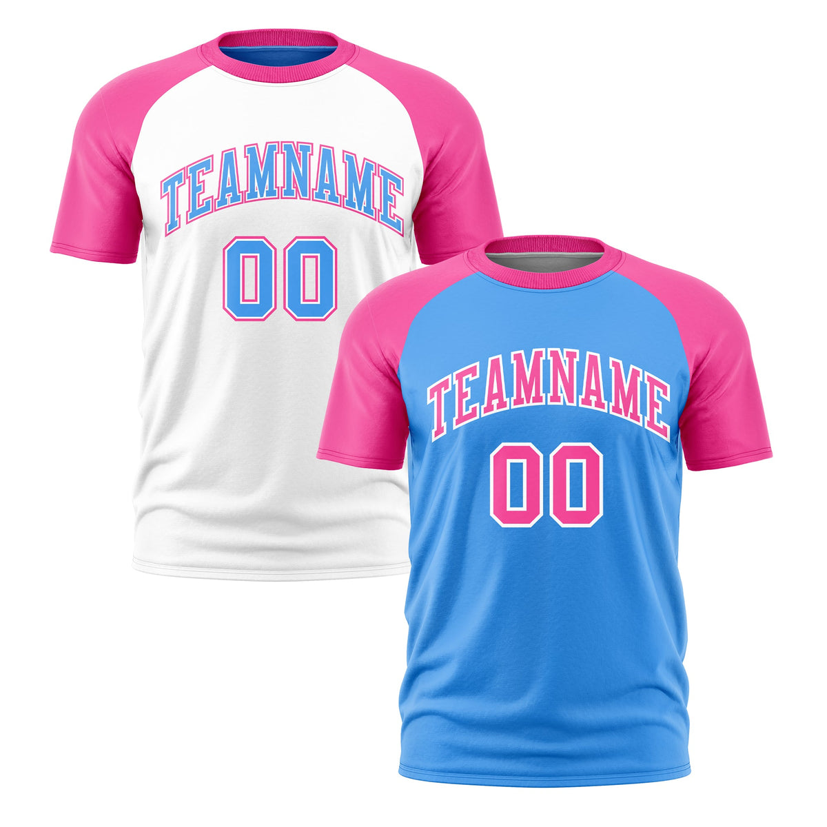 Custom Powder Blue Pink White Reversible Raglan Sleeves Quick Dry T-shirt| KXKSHOP