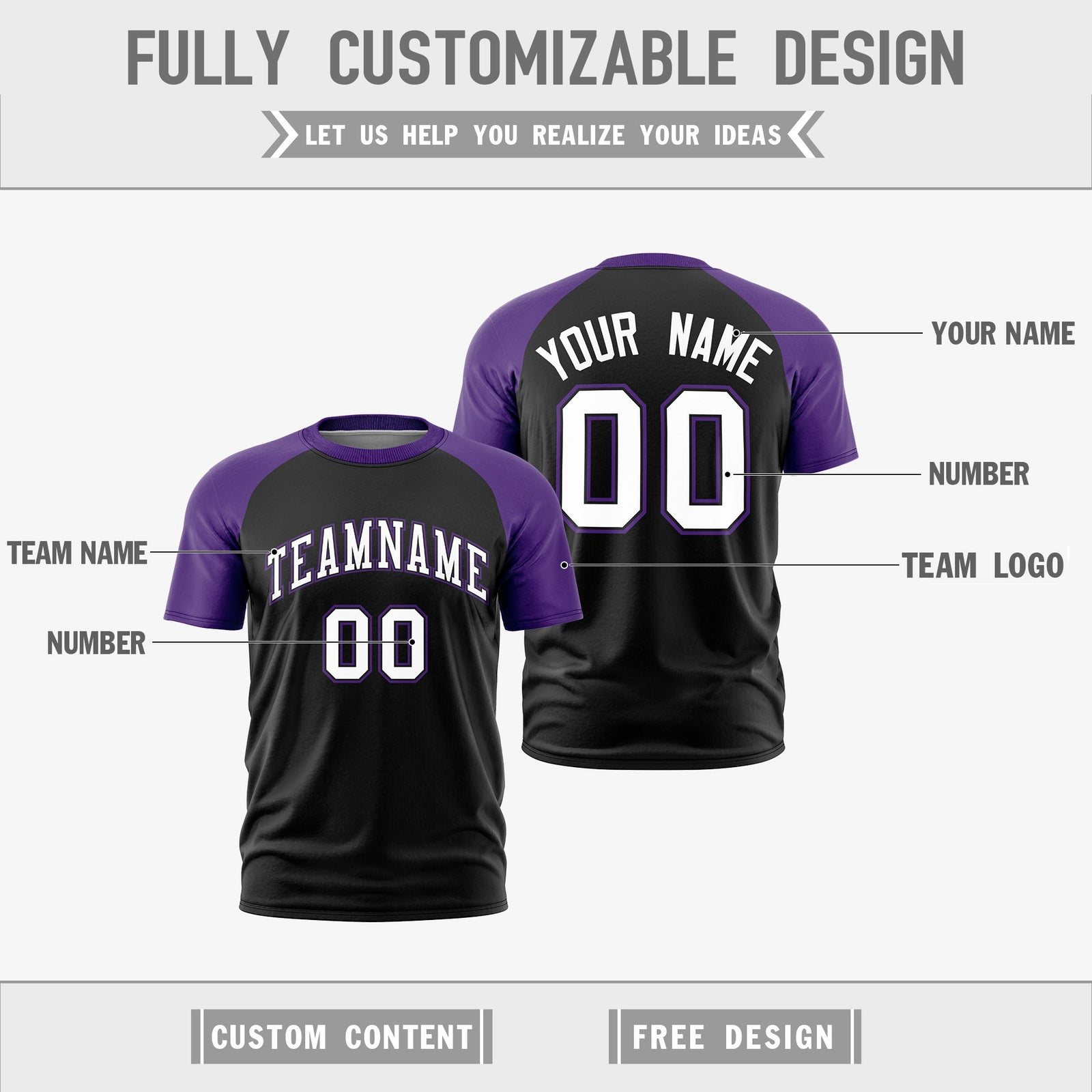 Custom Black Purple White Reversible Raglan Sleeves Moisture-Wicking T-shirt| KXKSHOP