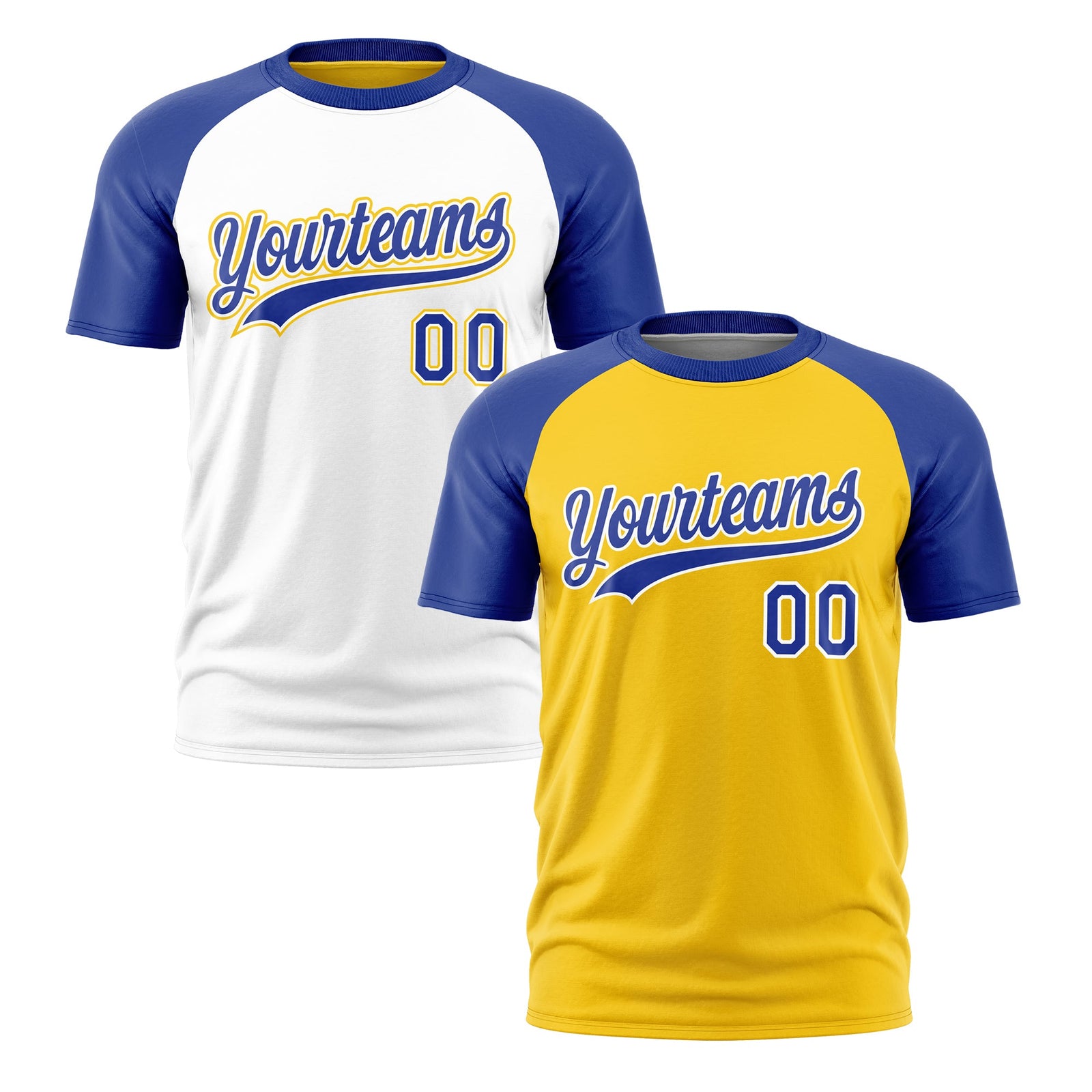 Custom Gold Royal Blue White Reversible Raglan Sleeves Moisture-Wicking T-shirt| KXKSHOP