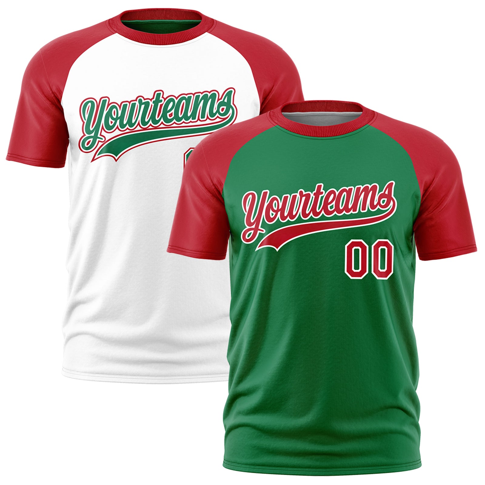 Custom Kelly Green Red White Reversible Raglan Sleeves Quick Dry T-shirt| KXKSHOP