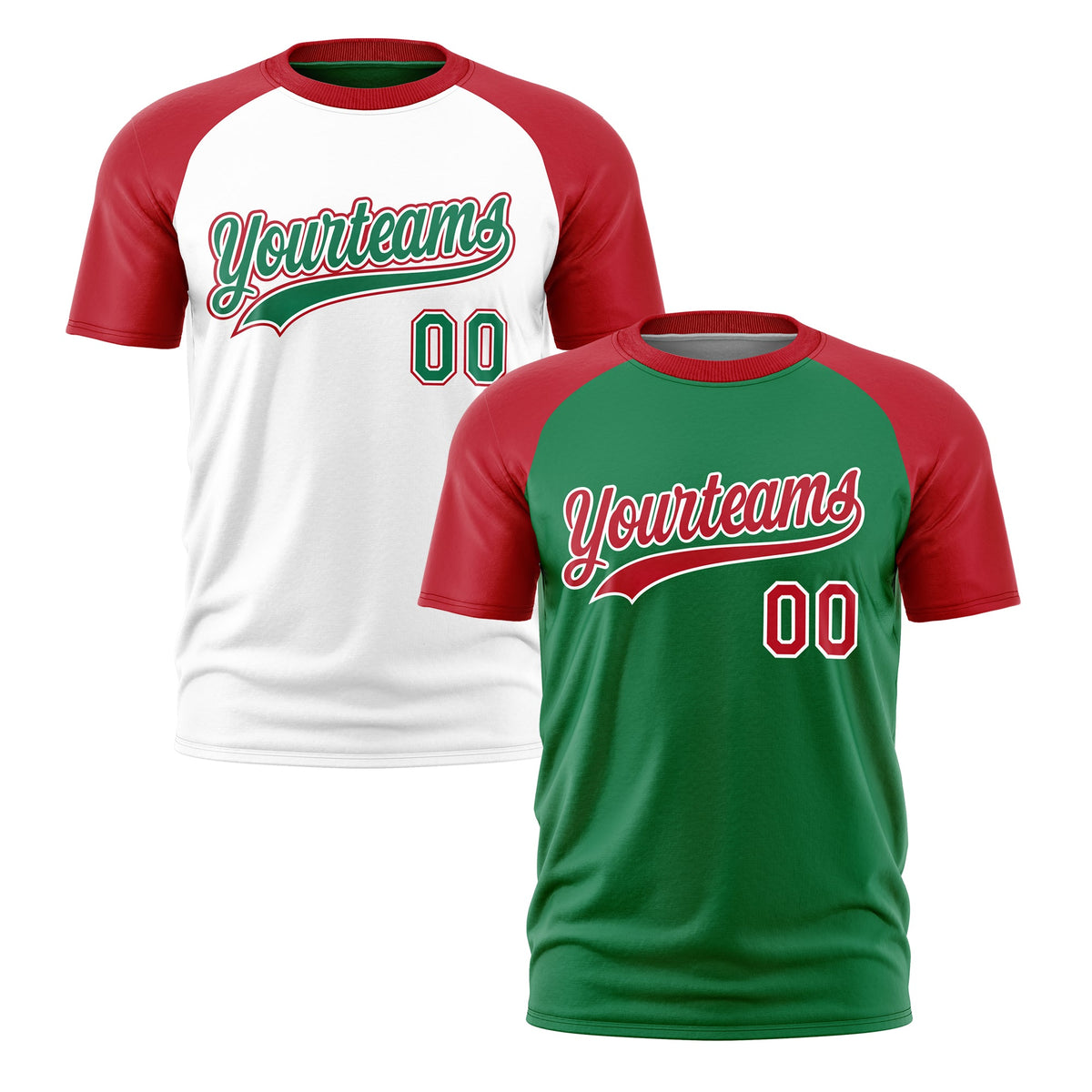 Custom Kelly Green Red White Reversible Raglan Sleeves Quick Dry T-shirt| KXKSHOP