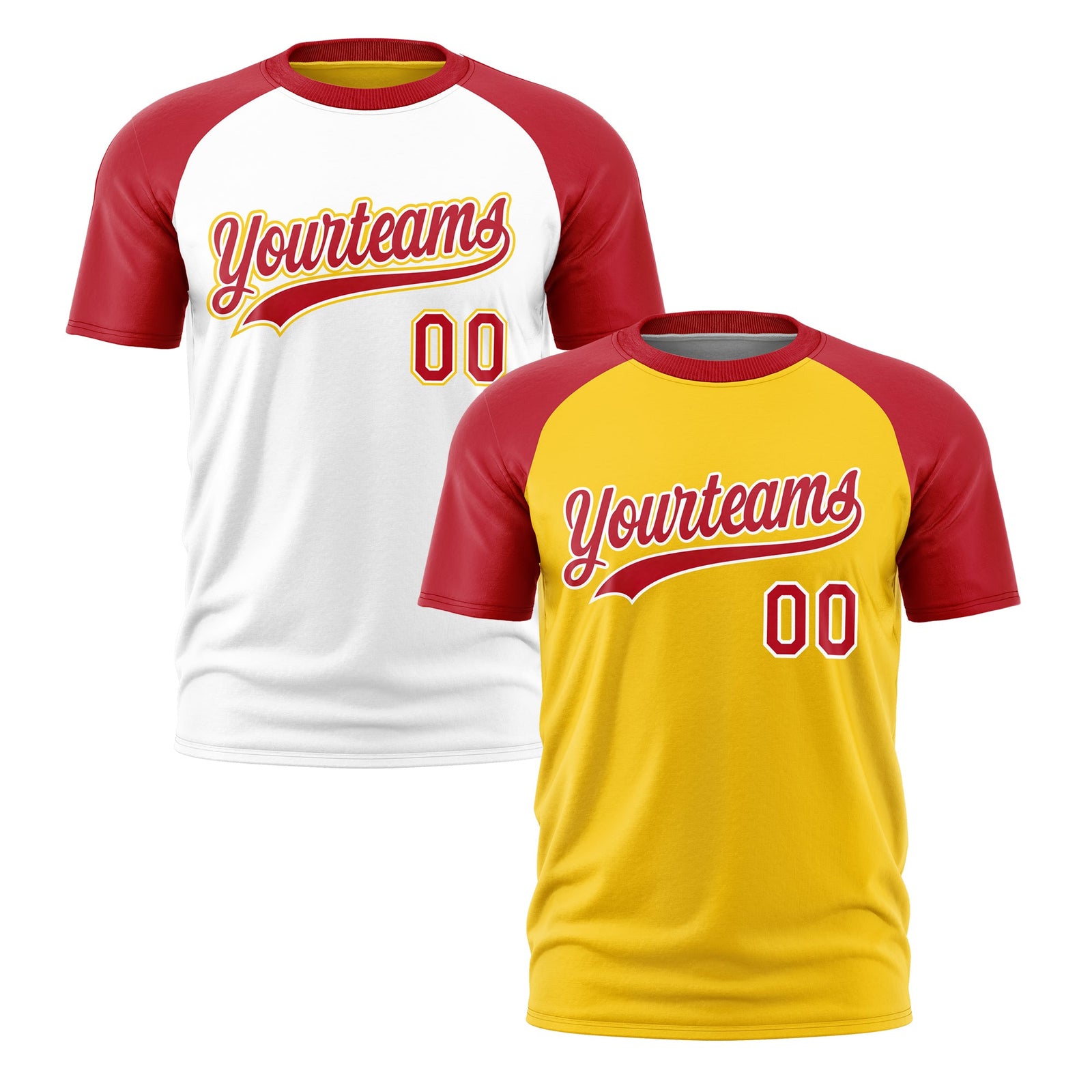 Custom Gold Red White Reversible Raglan Sleeves Moisture-Wicking T-shirt| KXKSHOP