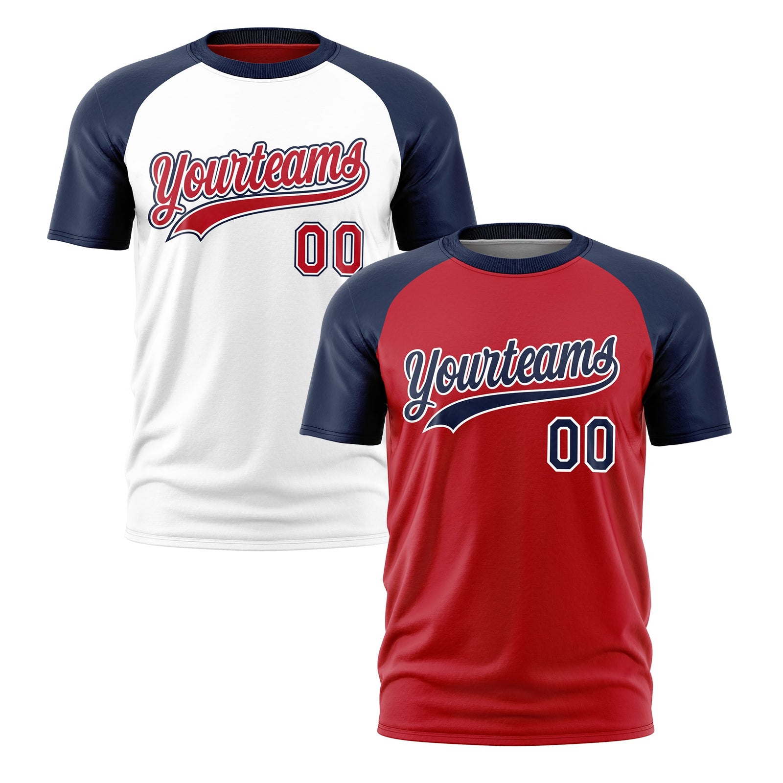 Custom Red Navy White Reversible Raglan Sleeves Quick Dry T-shirt| KXKSHOP