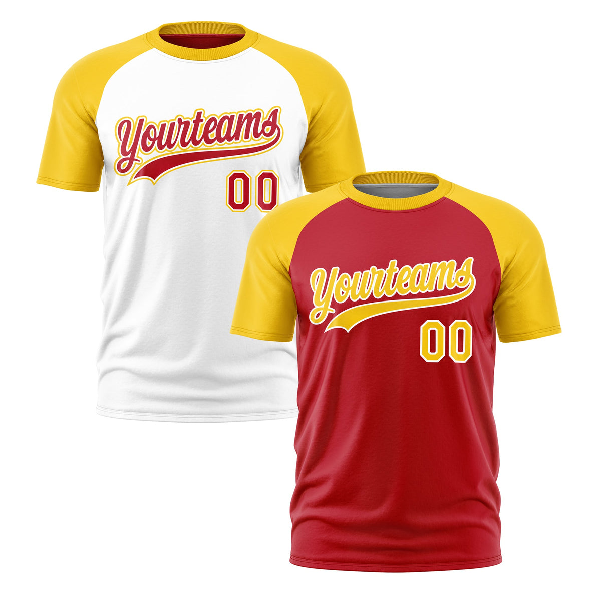 Custom Red Gold White Reversible Raglan Sleeves Moisture-Wicking T-shirt| KXKSHOP
