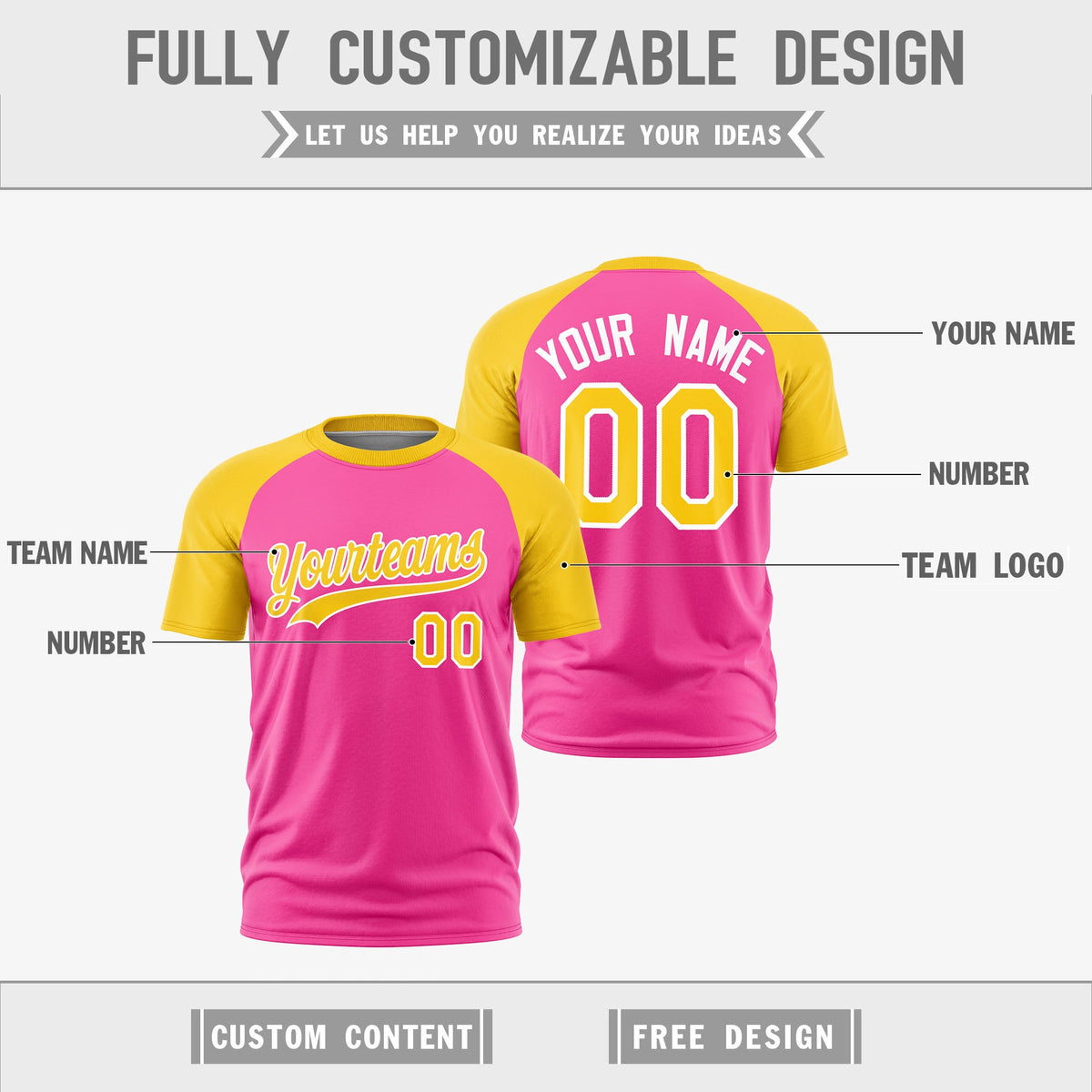 Custom Pink Gold White Reversible Raglan Sleeves Quick Dry T-shirt| KXKSHOP