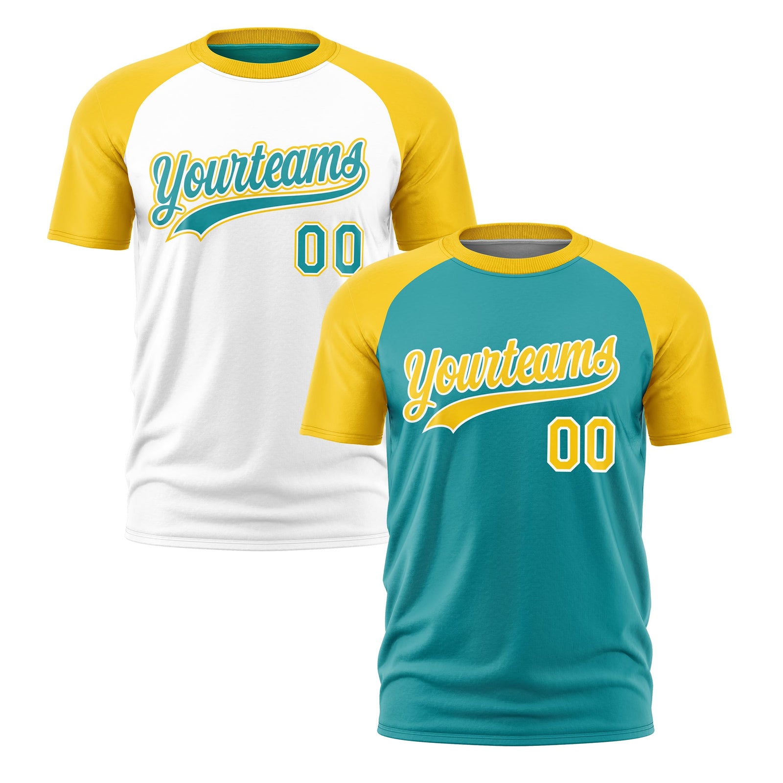 Custom Aqua Gold White Reversible Raglan Sleeves Moisture-Wicking T-shirt| KXKSHOP