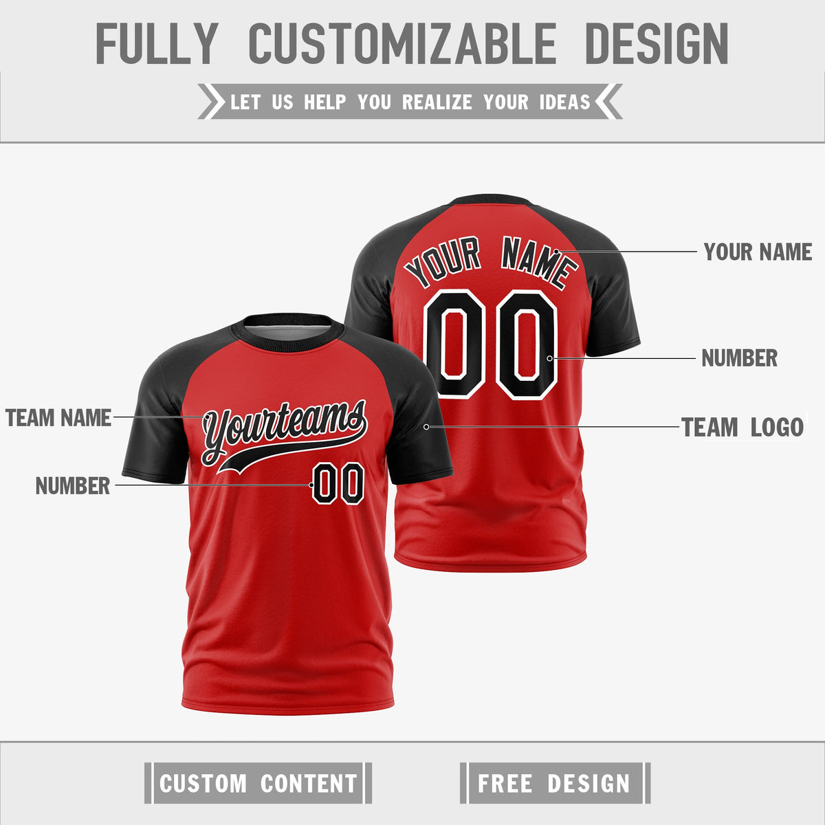 Custom Red Black White Reversible Raglan Sleeves Quick Dry T-shirt| KXKSHOP