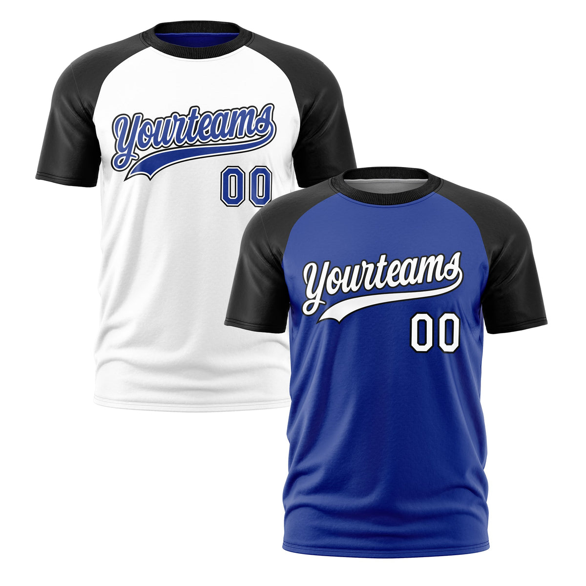 Custom Royal Blue Black White Reversible Raglan Sleeves Moisture-Wicking T-shirt| KXKSHOP
