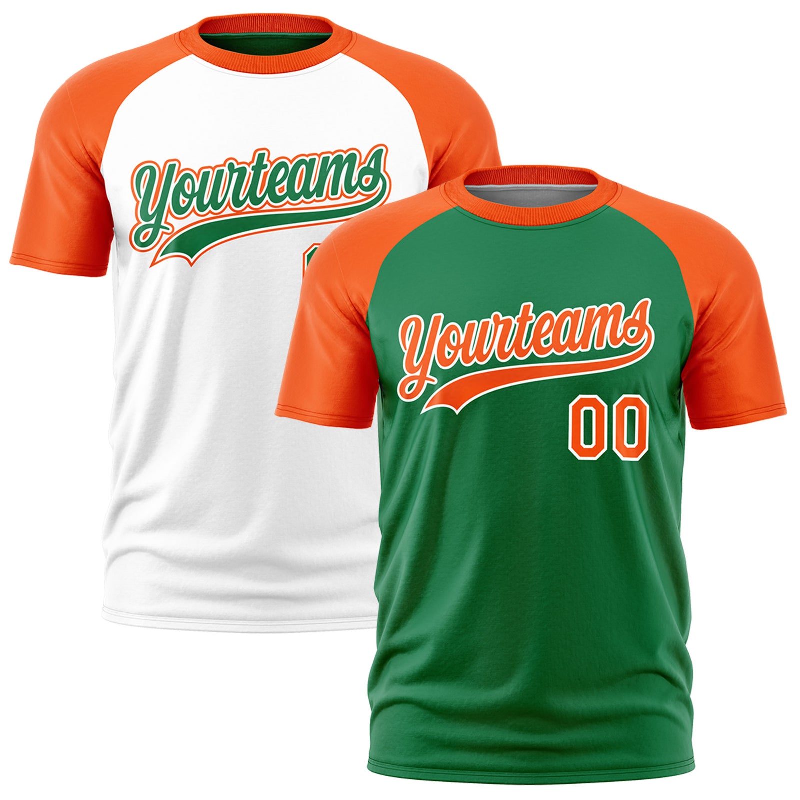 Custom Kelly Green Orange White Reversible Raglan Sleeves Quick Dry T-shirt| KXKSHOP