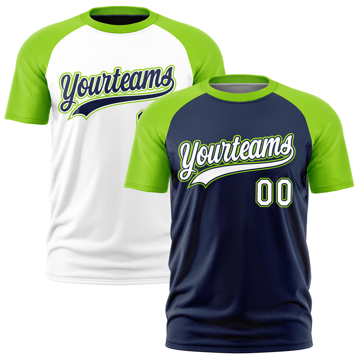 Custom Navy Neon Green White Reversible Raglan Sleeves Quick Dry T-shirt| KXKSHOP
