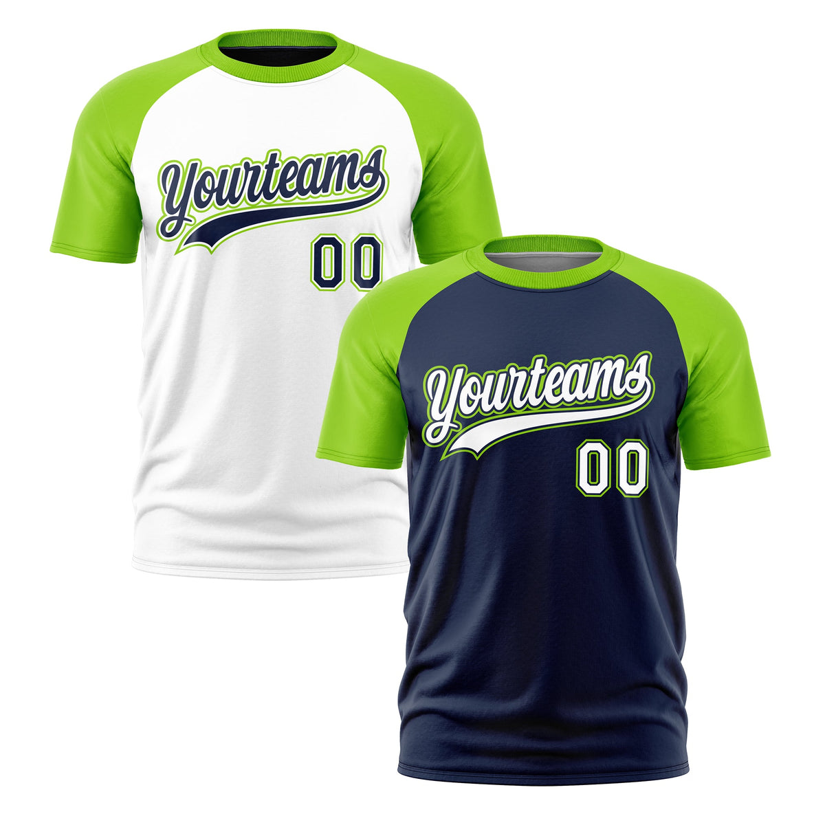 Custom Navy Neon Green White Reversible Raglan Sleeves Quick Dry T-shirt| KXKSHOP