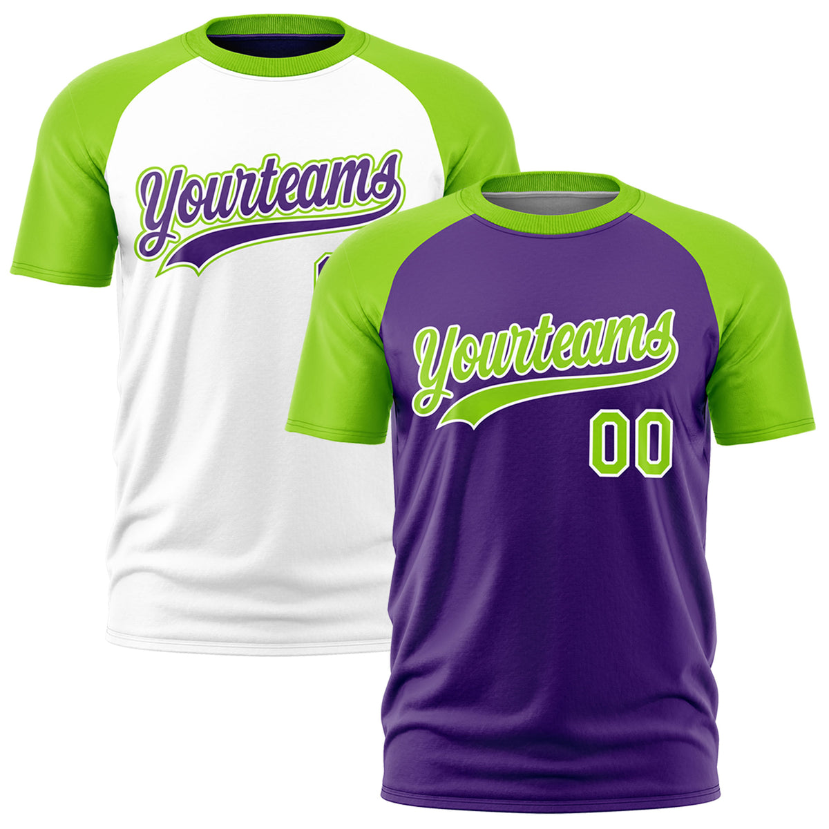 Custom Purple Neon Green White Reversible Raglan Sleeves Moisture-Wicking T-shirt| KXKSHOP