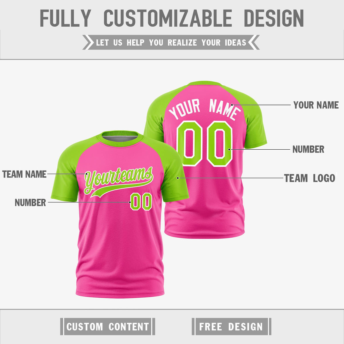 Custom Pink Neon Green White Reversible Raglan Sleeves Quick Dry T-shirt| KXKSHOP