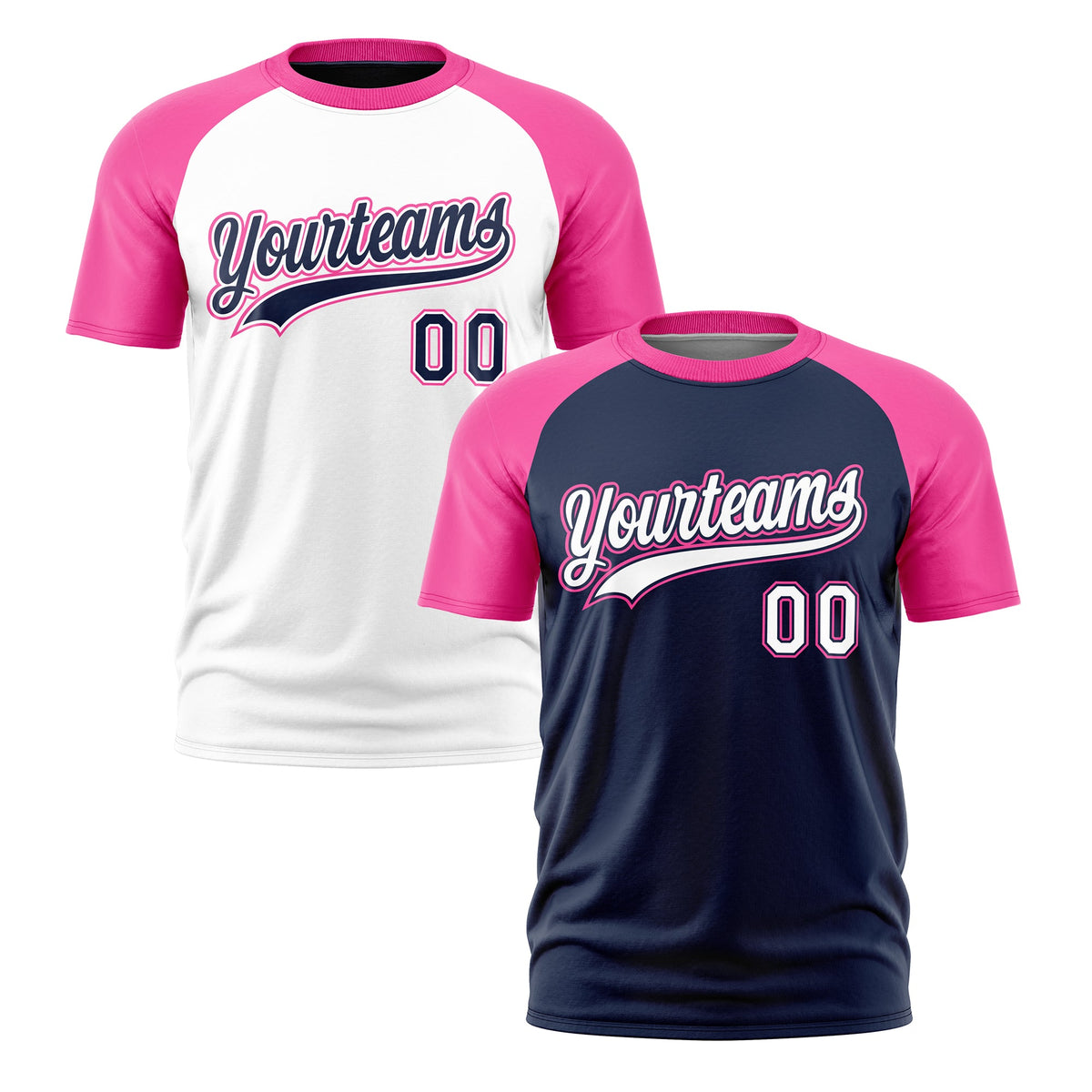 Custom White Pink Navy Reversible Raglan Sleeves Moisture-Wicking T-shirt| KXKSHOP