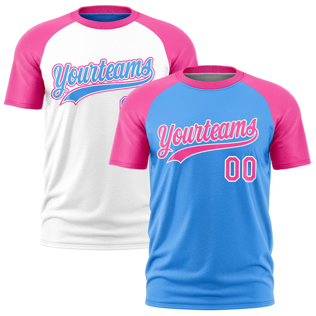 Custom Powder Blue Pink White Reversible Raglan Sleeves Quick Dry T-shirt| KXKSHOP