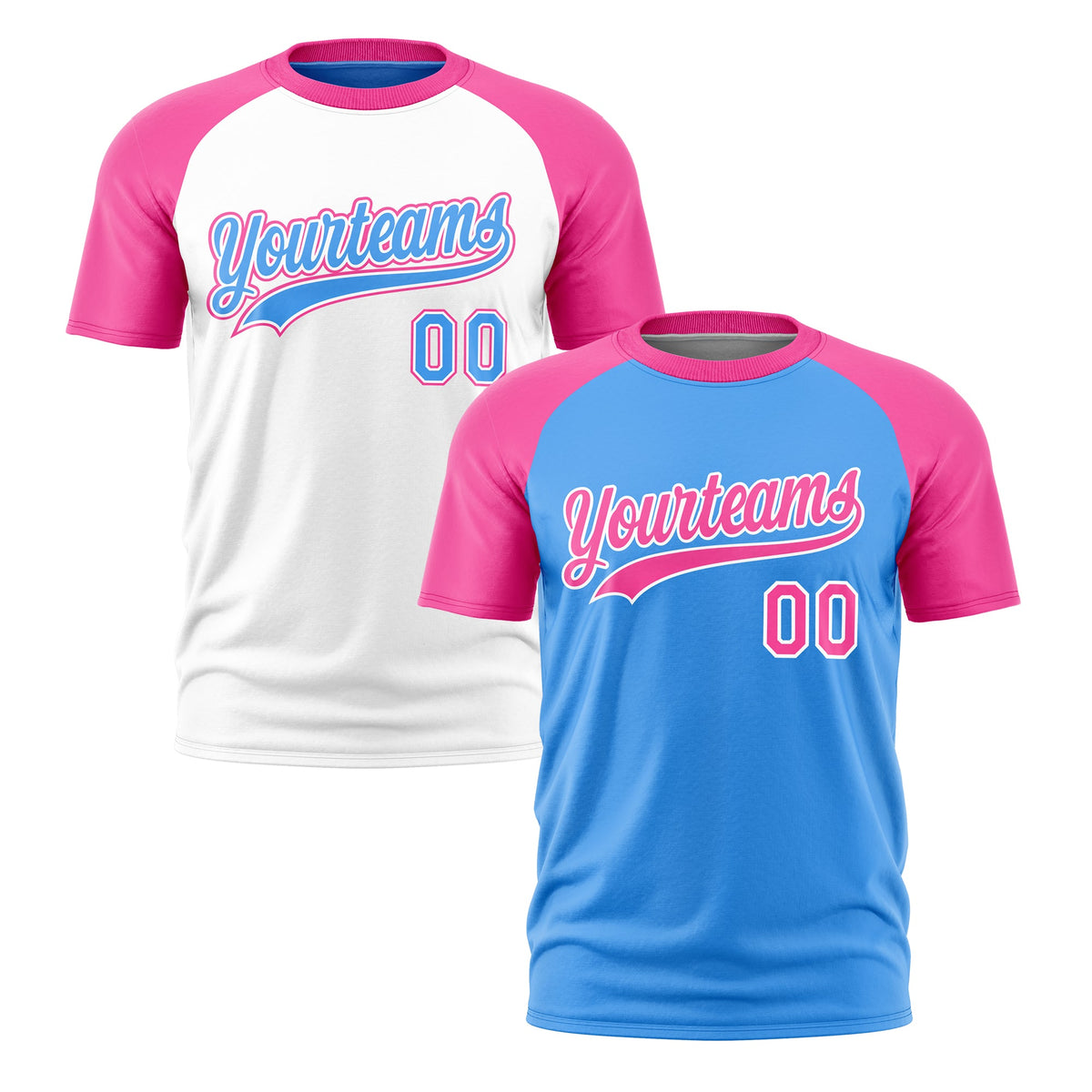 Custom Powder Blue Pink White Reversible Raglan Sleeves Quick Dry T-shirt| KXKSHOP