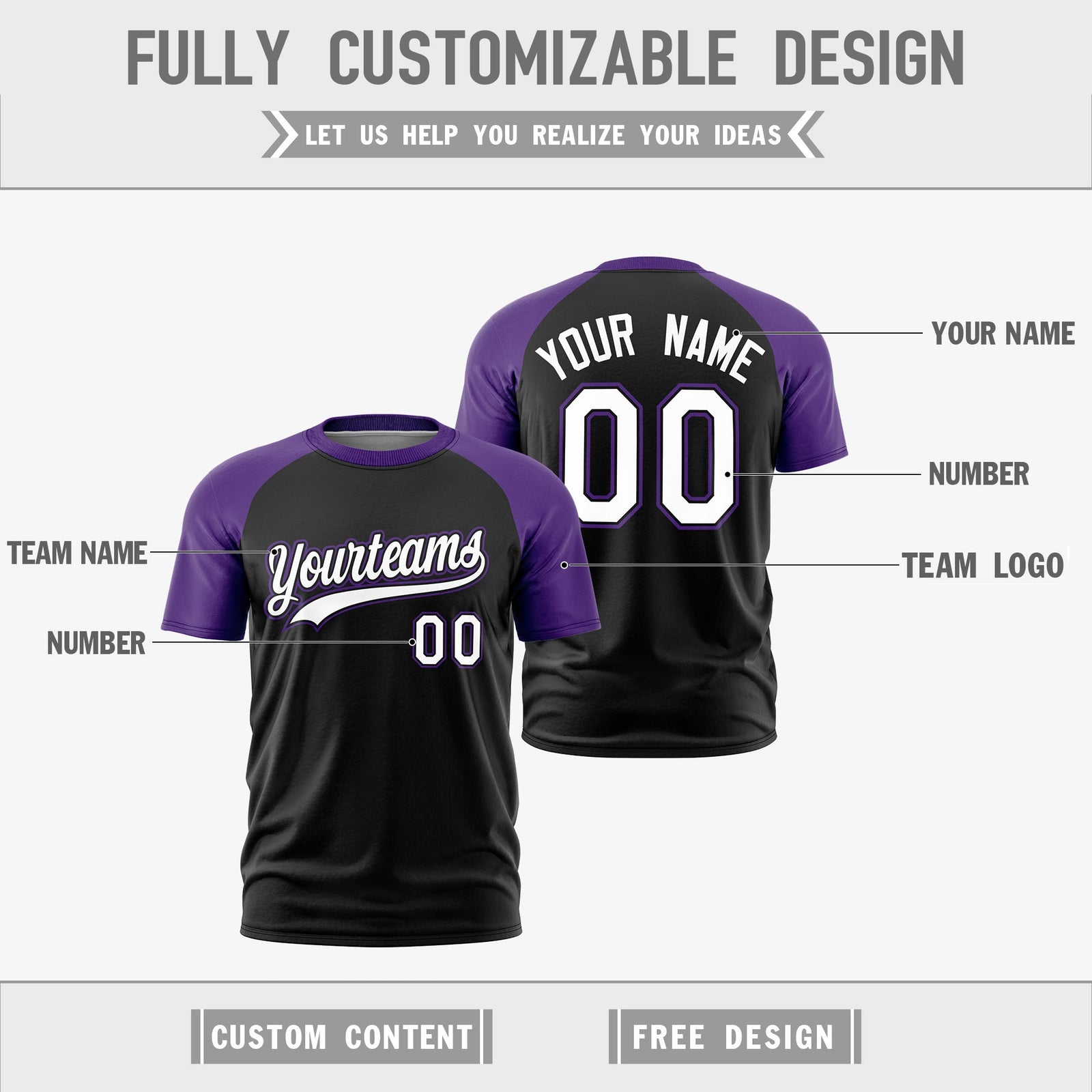 Custom Black Purple White Reversible Raglan Sleeves Moisture-Wicking T-shirt| KXKSHOP