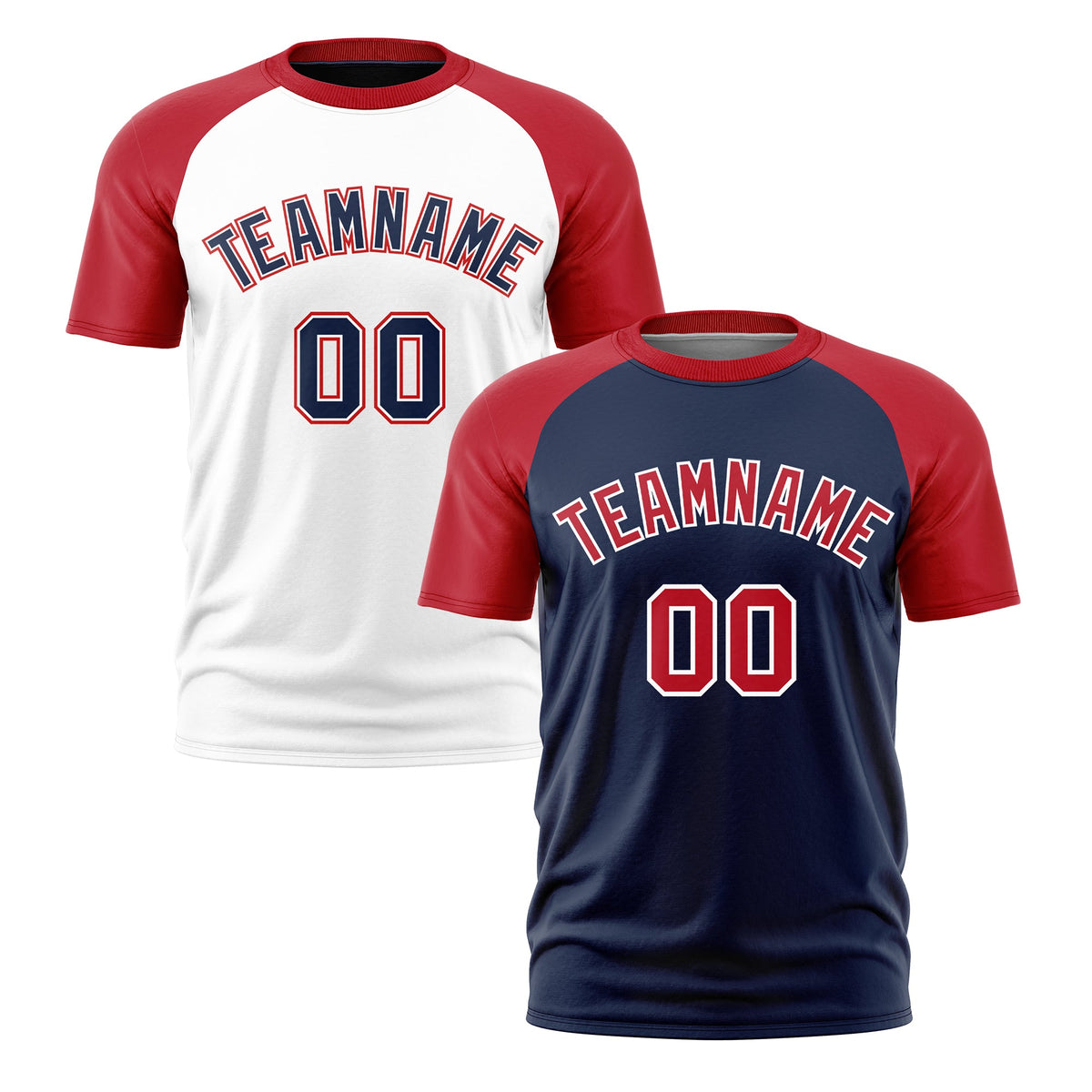Custom Navy Red White Reversible Raglan Sleeves Moisture-Wicking T-shirt| KXKSHOP