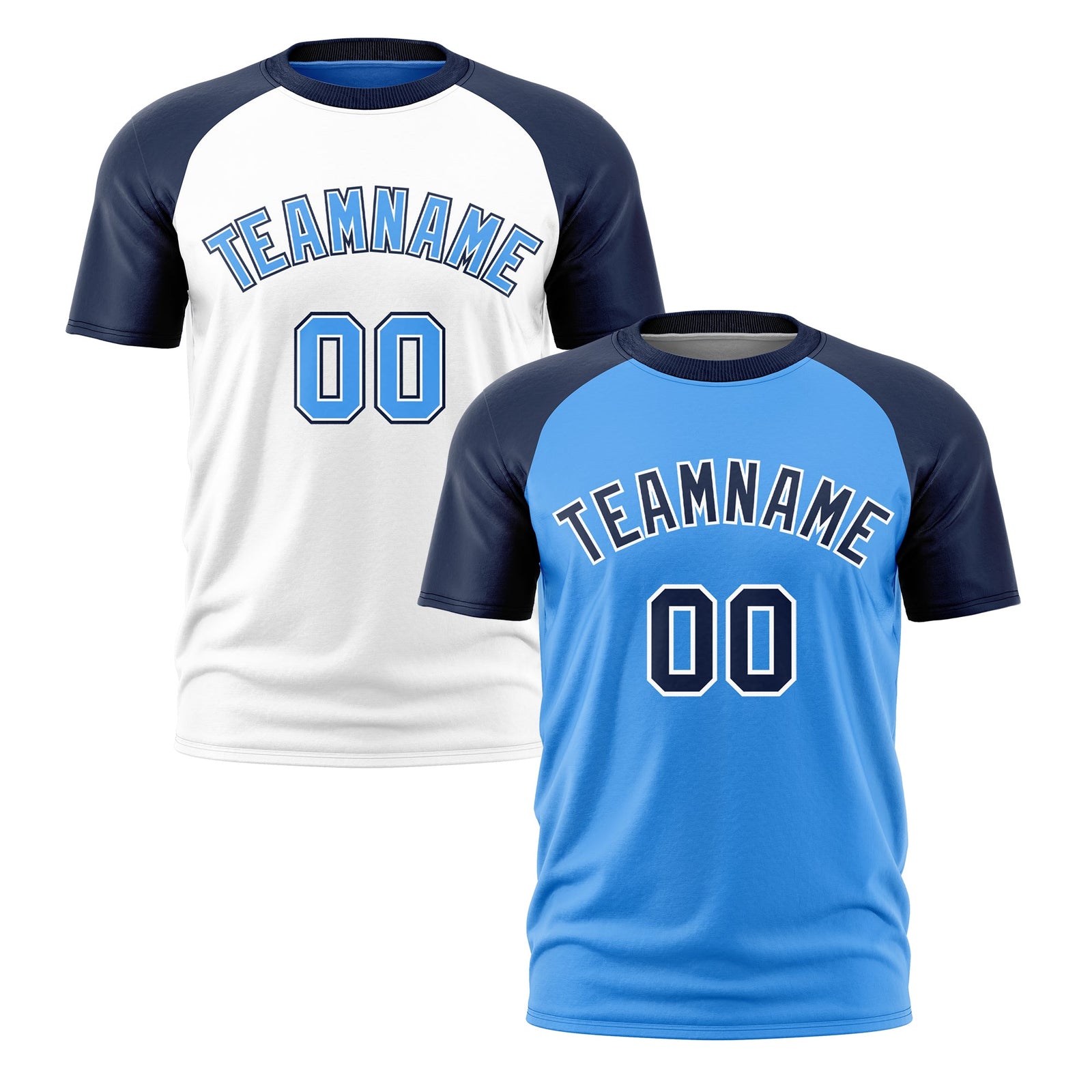Custom Powder Blue Navy White Reversible Raglan Sleeves Quick Dry T-shirt| KXKSHOP