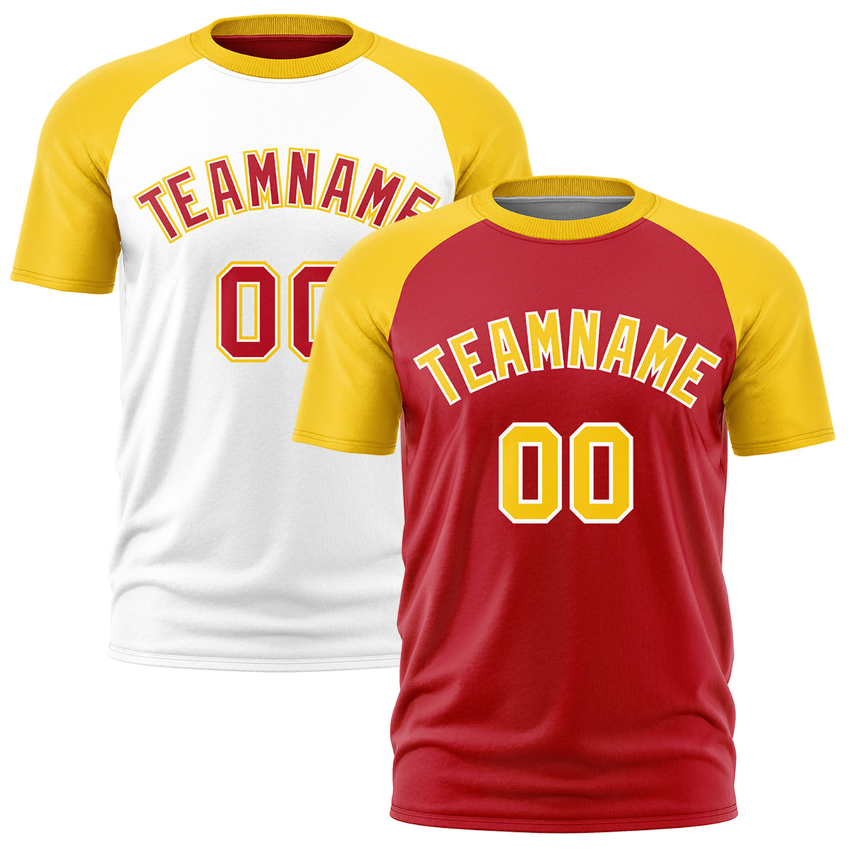 Custom Red Gold White Reversible Raglan Sleeves Moisture-Wicking T-shirt| KXKSHOP