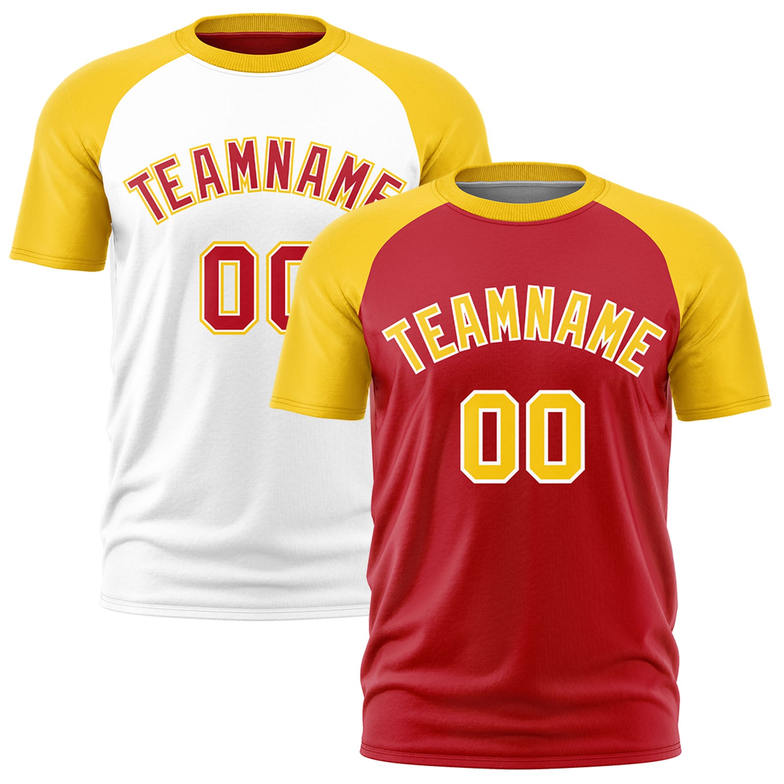 Custom Red Gold White Reversible Raglan Sleeves Moisture-Wicking T-shirt| KXKSHOP