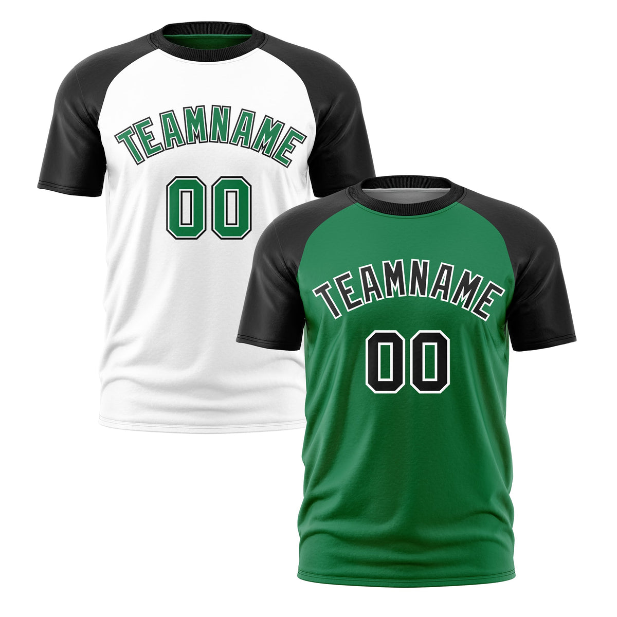 Custom Kelly Green Black White Reversible Raglan Sleeves Quick Dry T-shirt| KXKSHOP