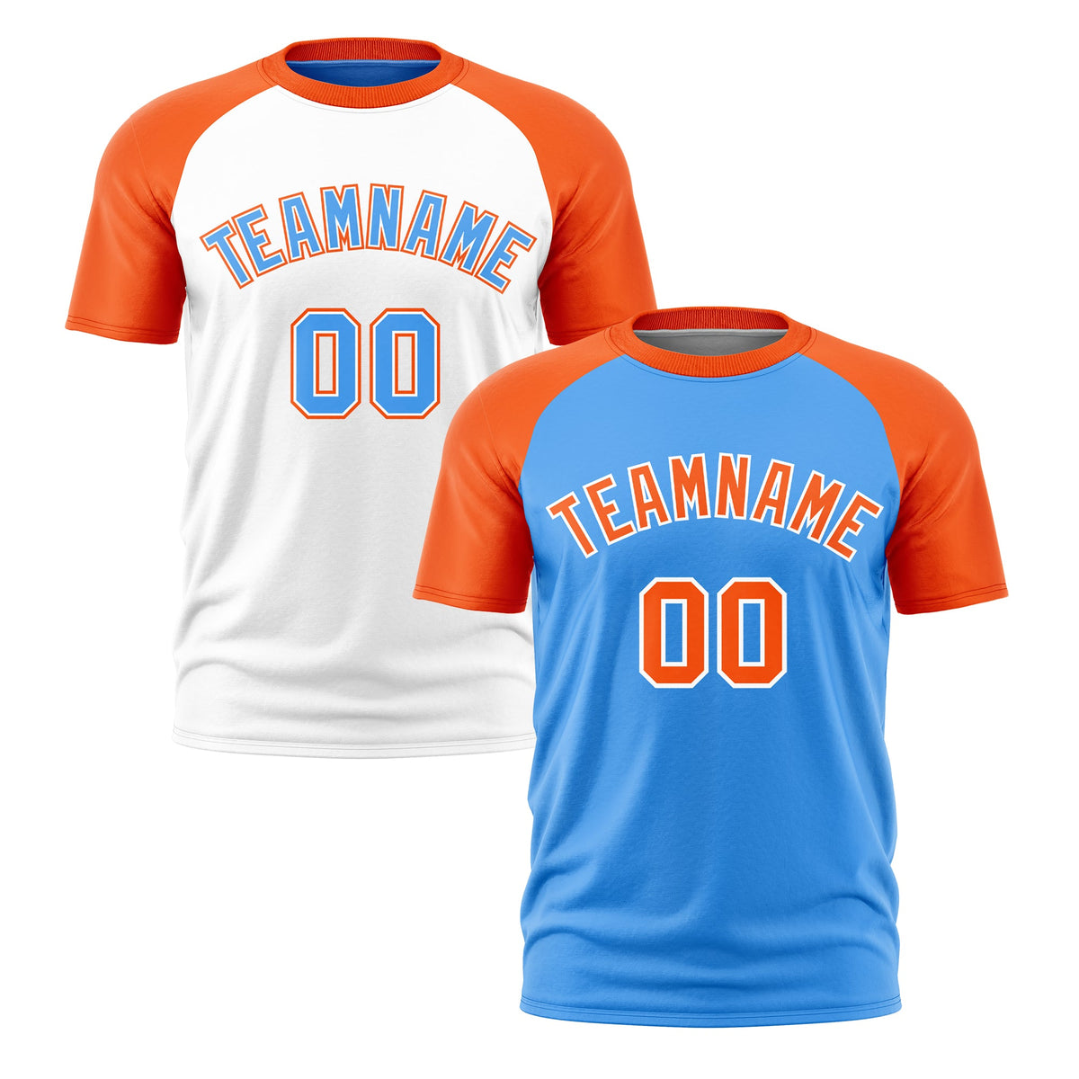 Custom Powder Blue Orange White Reversible Raglan Sleeves Moisture-Wicking T-shirt| KXKSHOP