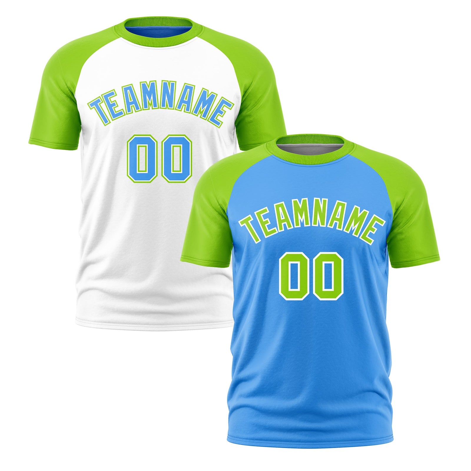Custom Powder Blue Neon Green White Reversible Raglan Sleeves Quick Dry T-shirt| KXKSHOP