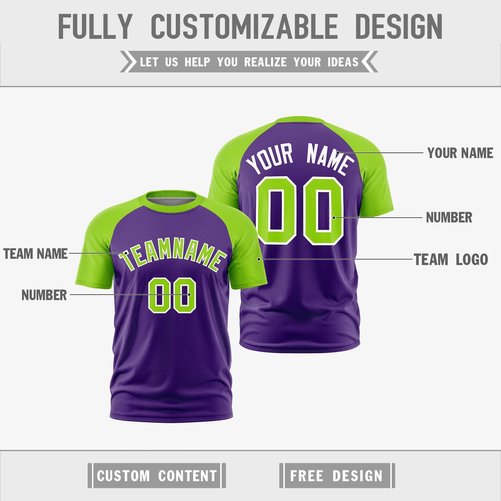 Custom Purple Neon Green White Reversible Raglan Sleeves Moisture-Wicking T-shirt| KXKSHOP