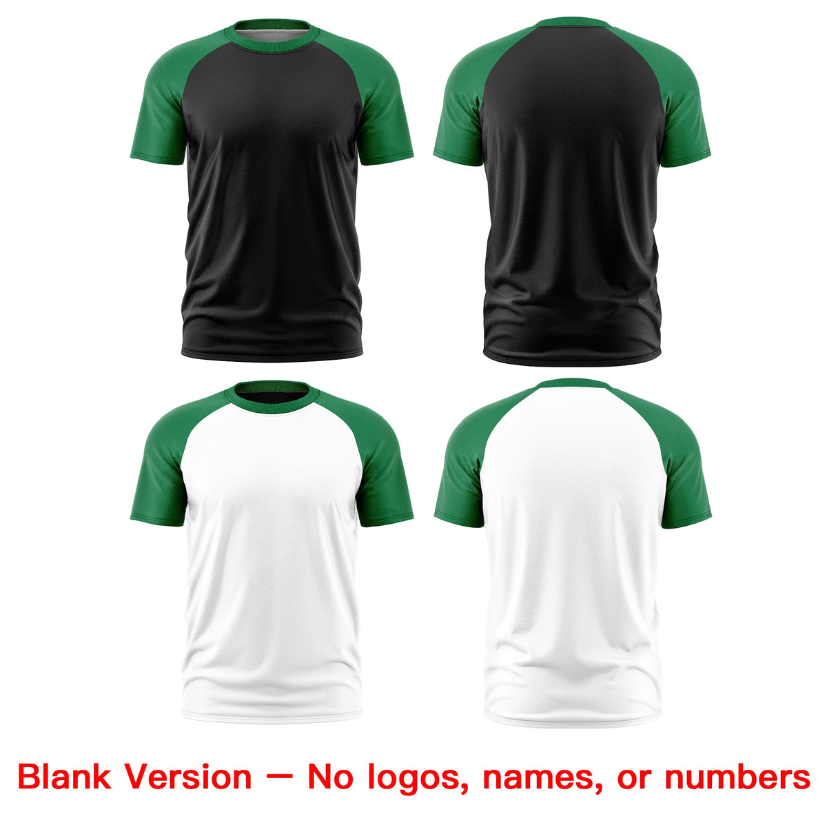Custom Black Kelly Green White Reversible Raglan Sleeves Moisture-Wicking T-shirt| KXKSHOP