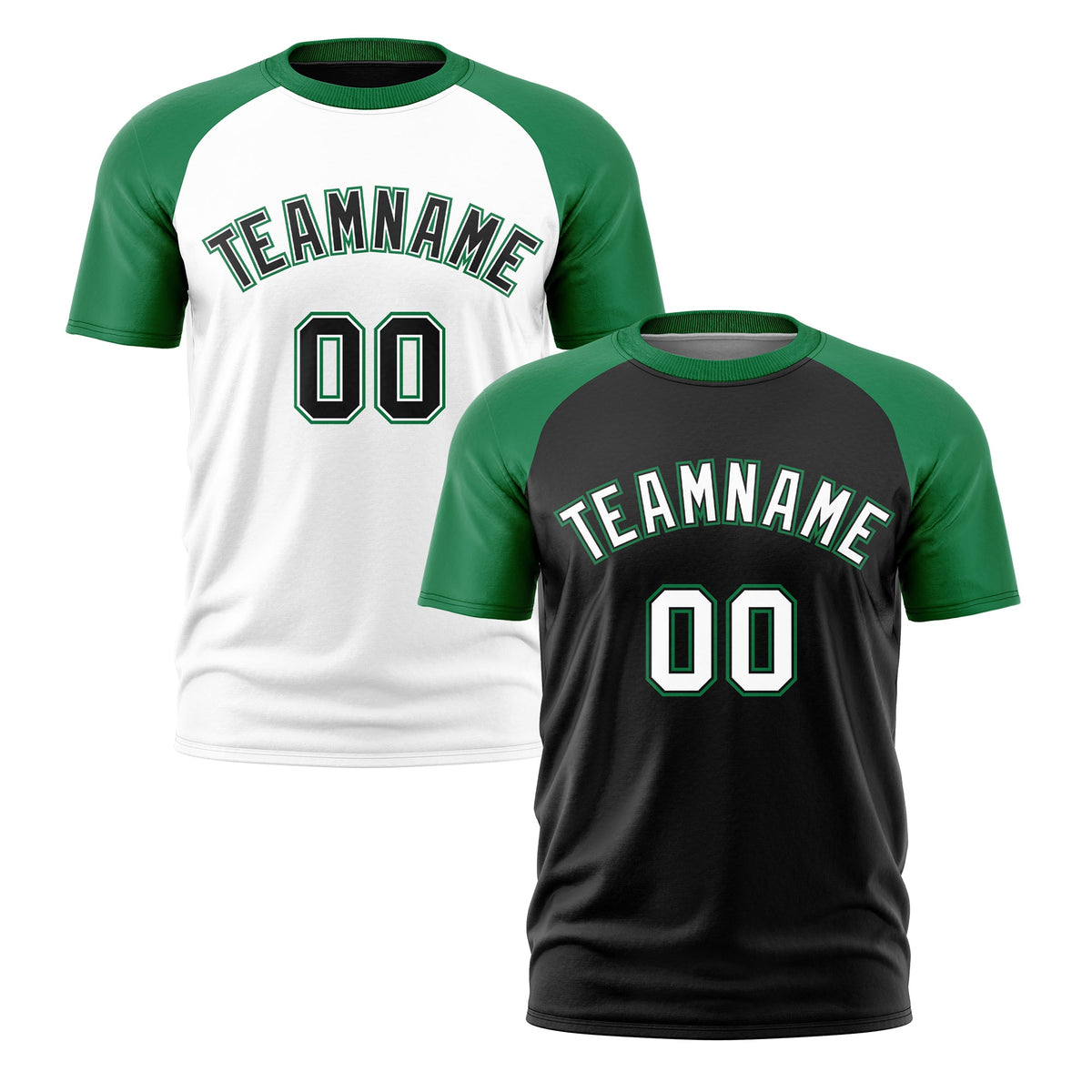 Custom Black Kelly Green White Reversible Raglan Sleeves Moisture-Wicking T-shirt| KXKSHOP