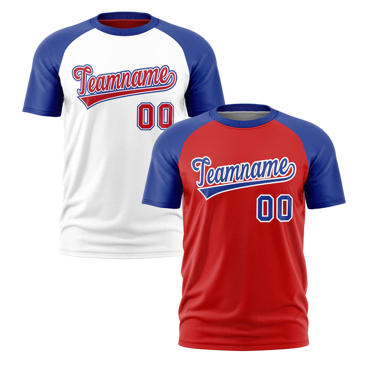 Custom Red Royal Blue White Reversible Raglan Sleeves Moisture-Wicking T-shirt| KXKSHOP