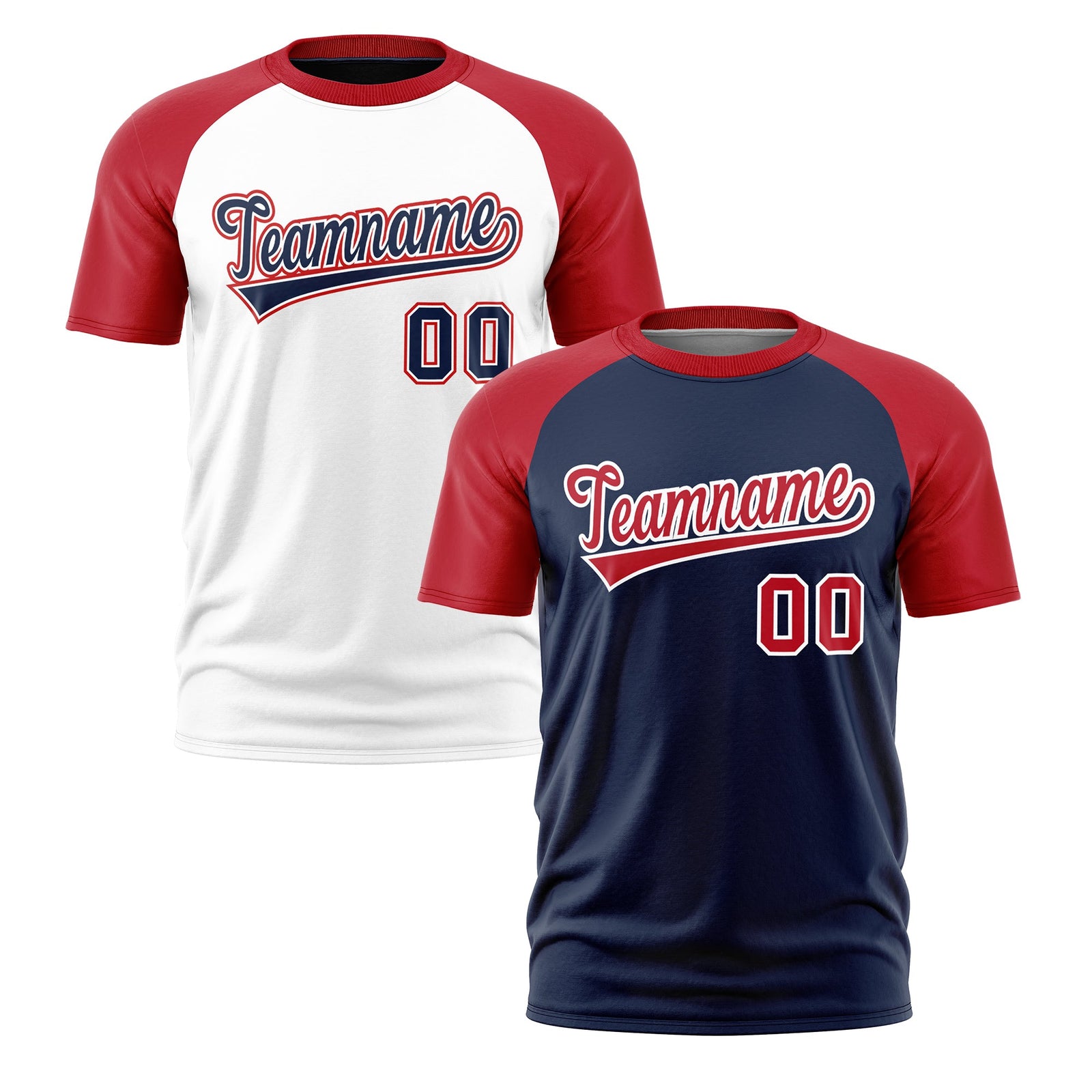 Custom Navy Red White Reversible Raglan Sleeves Moisture-Wicking T-shirt| KXKSHOP