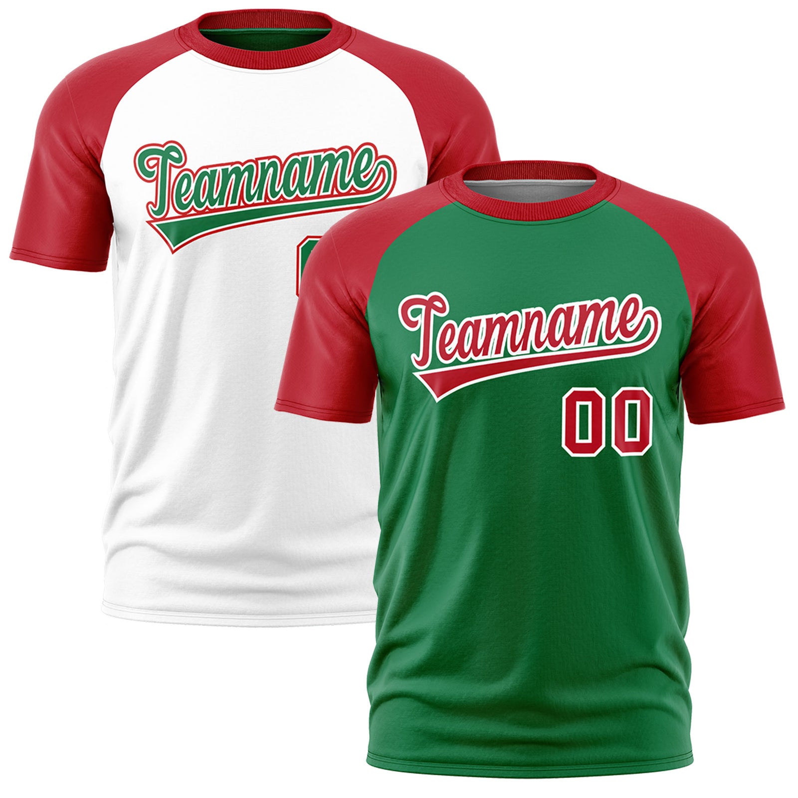 Custom Kelly Green Red White Reversible Raglan Sleeves Quick Dry T-shirt| KXKSHOP