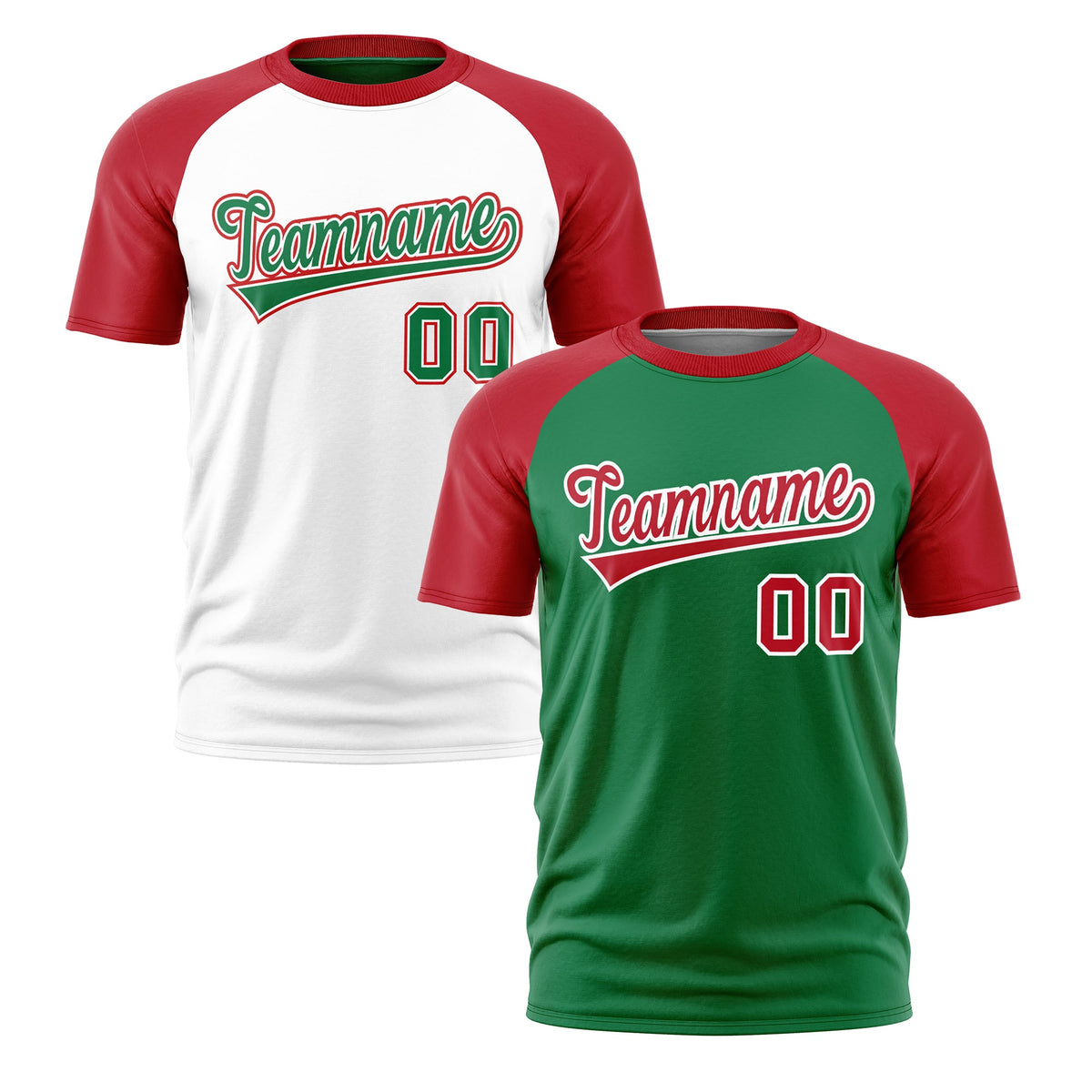 Custom Kelly Green Red White Reversible Raglan Sleeves Quick Dry T-shirt| KXKSHOP