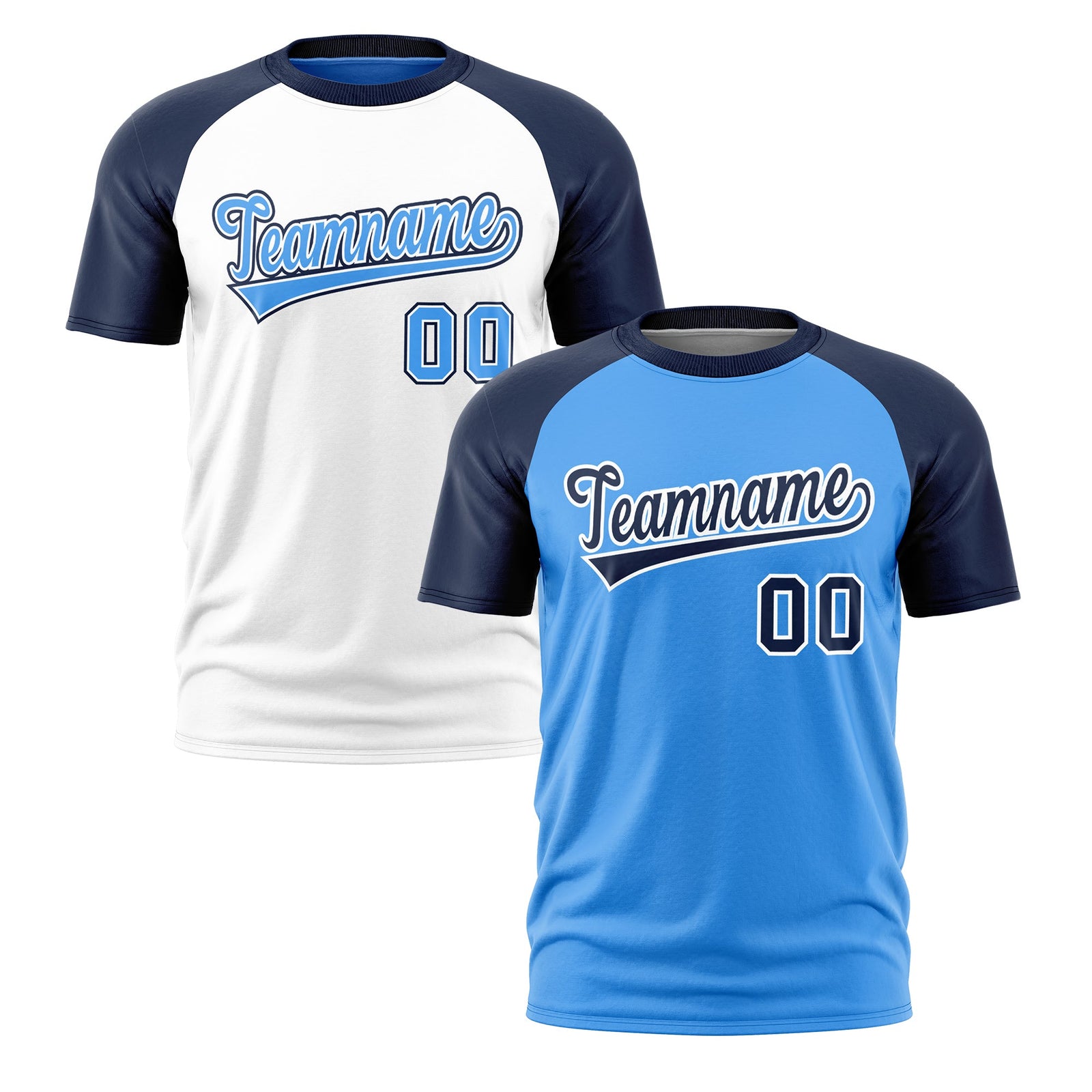 Custom Powder Blue Navy White Reversible Raglan Sleeves Quick Dry T-shirt| KXKSHOP