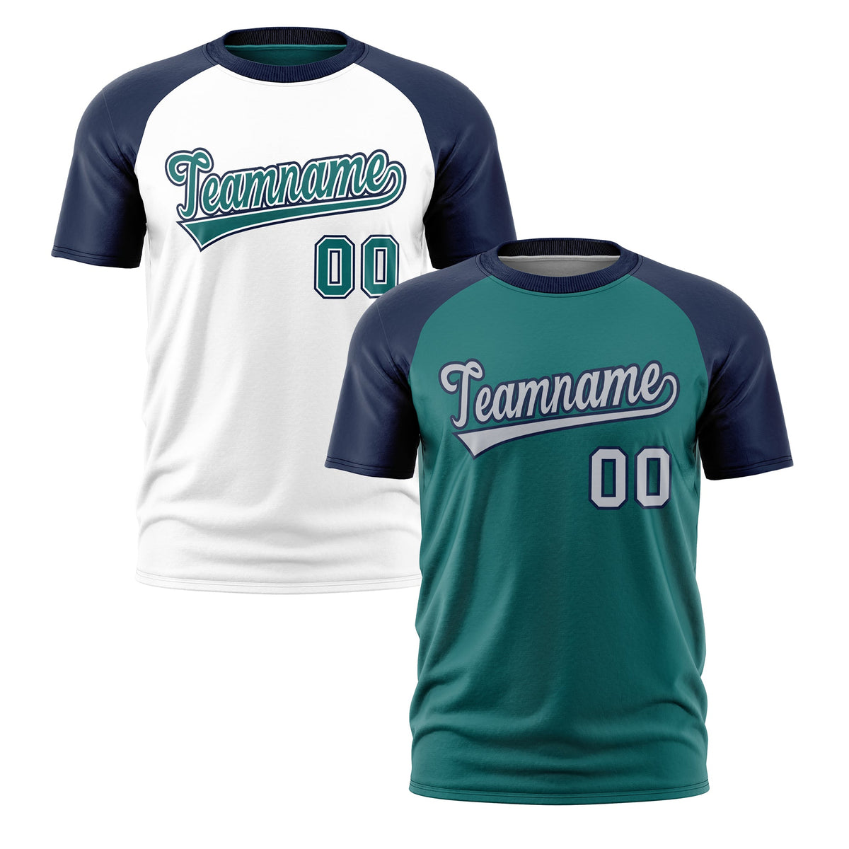 Custom Teal Navy Silver Reversible Raglan Sleeves Moisture-Wicking T-shirt| KXKSHOP